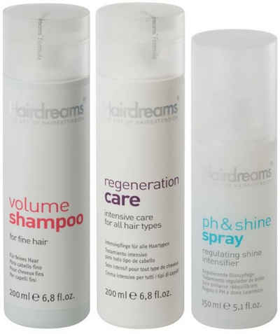 Hairdreams Haarpflege-Set Volumen Shampoo + Regeneration Care, ph&shine Spray, Set, 3-tlg., für Haare mit Echthaarverlängerungen