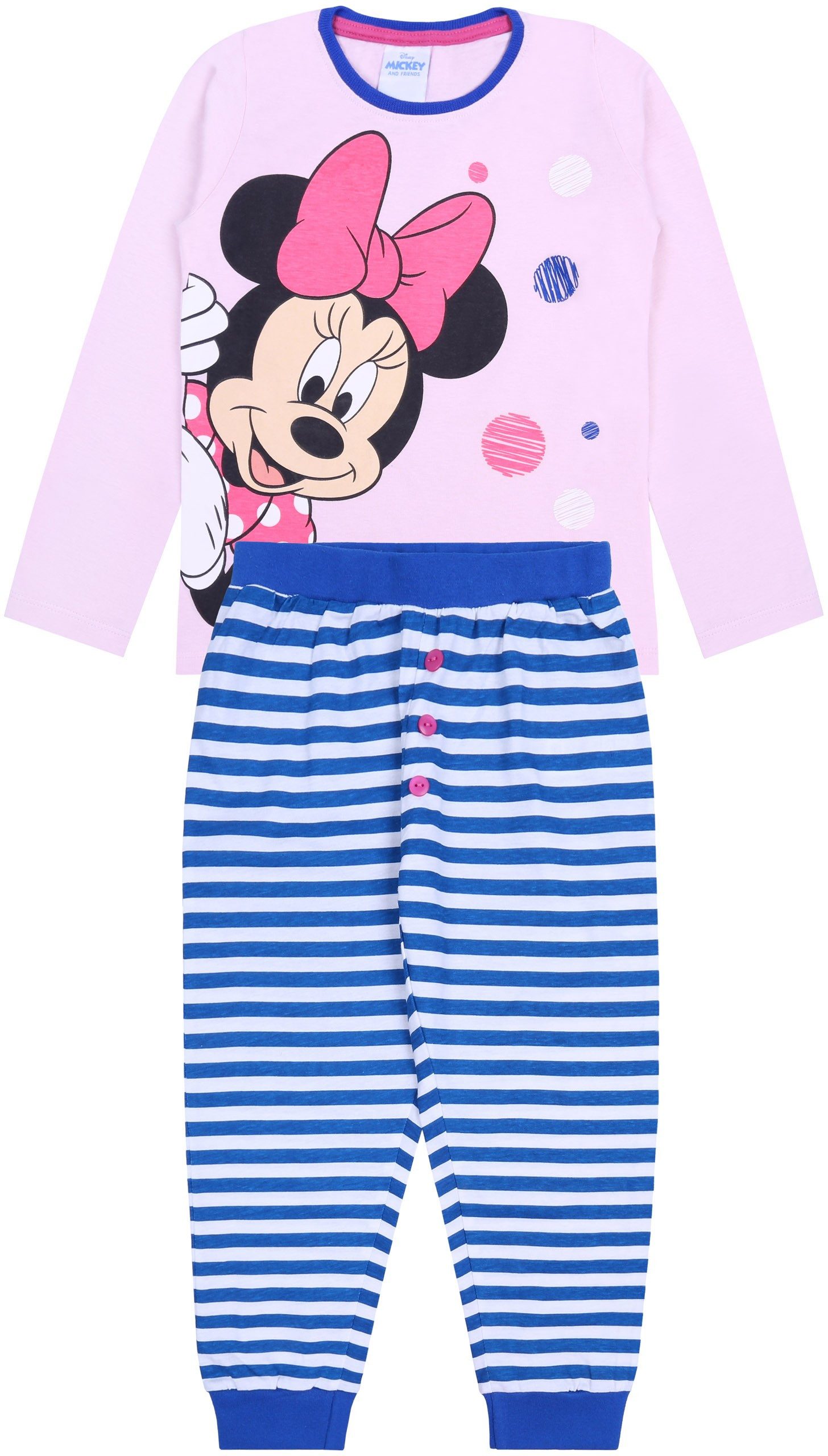 Pyjama Pinkes Mädchenpyjama Schlafanzug gestreift Minnie Mouse 5-6 Jahre