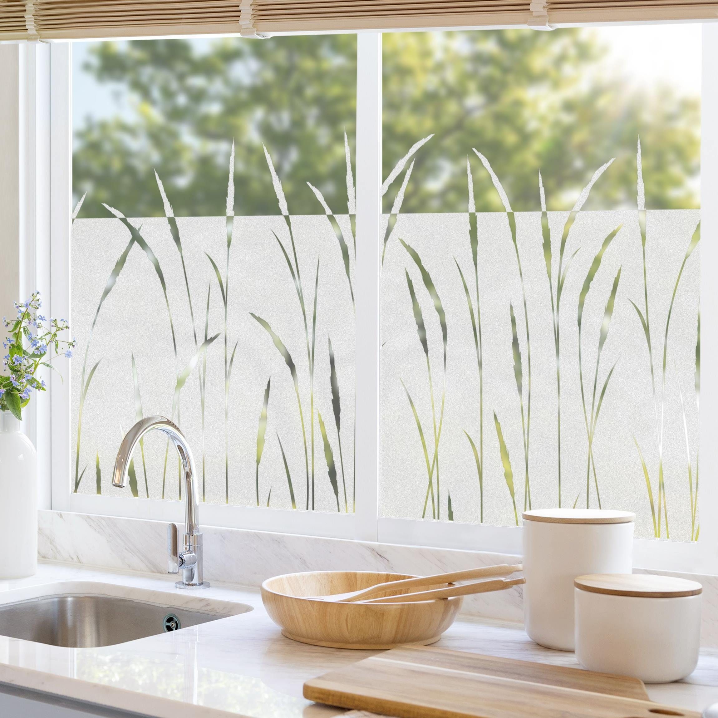 Bilderdepot24 Fensterfolie statisch haftend Motiv Fensterdeko Schilf Gräser Bordüre Blume, blickdicht, Innen Fenster Tür Balkontür Küche Badezimmer Wohnzimmer S – Bild 4 von 5
