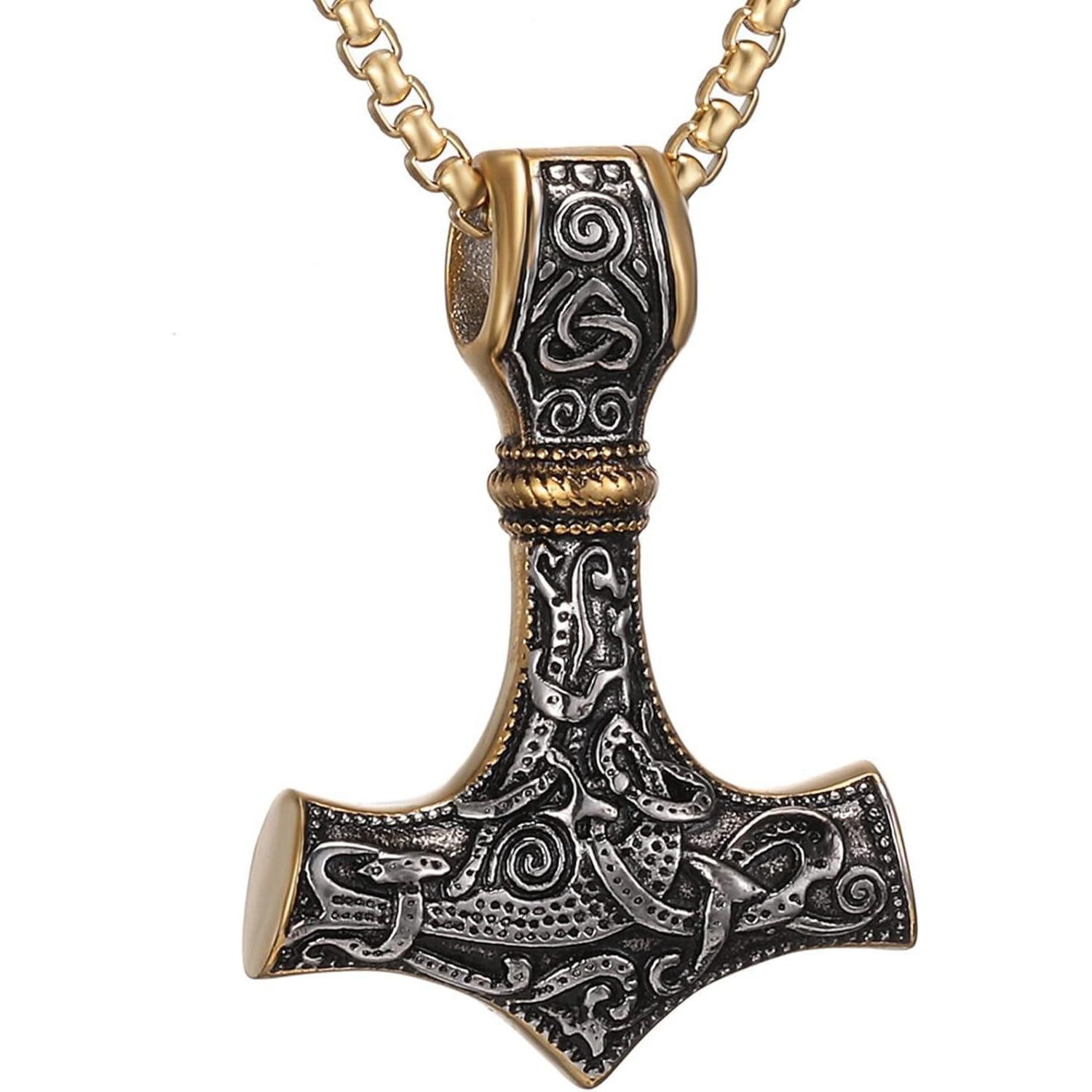 Kette mit Anhänger Wikinger Thors Hammer Halskette Edelstahl Runen Geschenk Männer 70cm