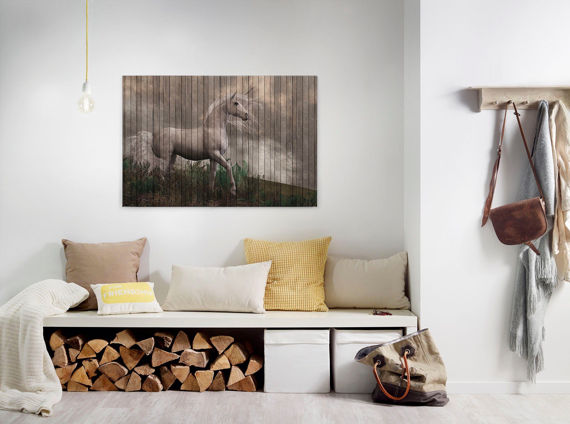 A.S. Création Leinwandbild fantasy 3, Tiere (1 St), Keilrahmen Bild Holzoptik Einhorn