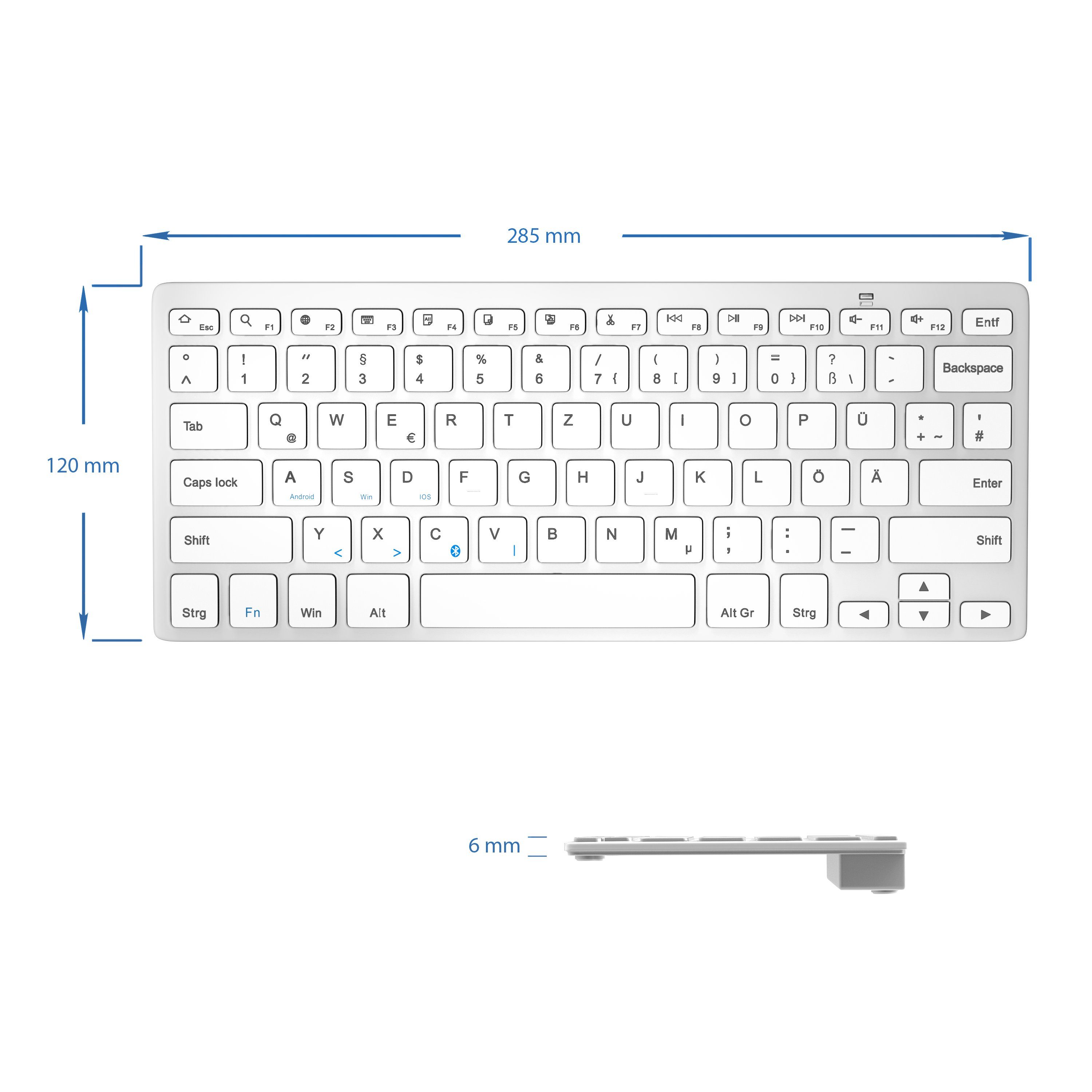 CSL Design, Wireless-Tastatur ergonomisch dünnes trageleicht) (Bluetooth silber Ultra & Keyboard,