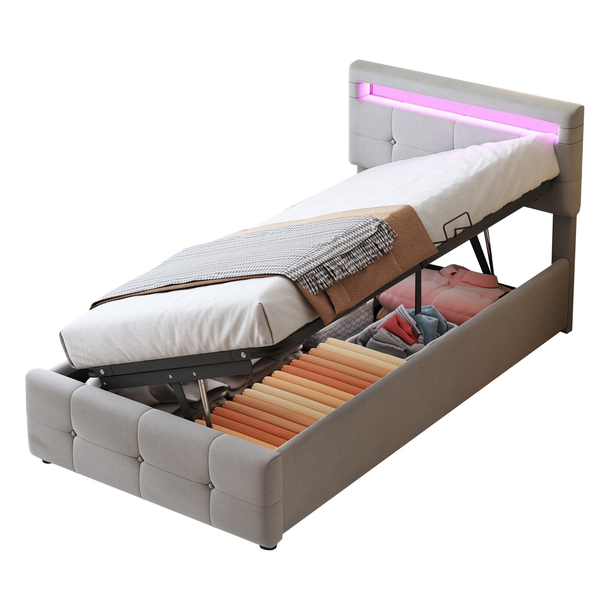 Flieks Polsterbett, LED Beleuchtung Einzelbett 90x200cm günstig online kaufen