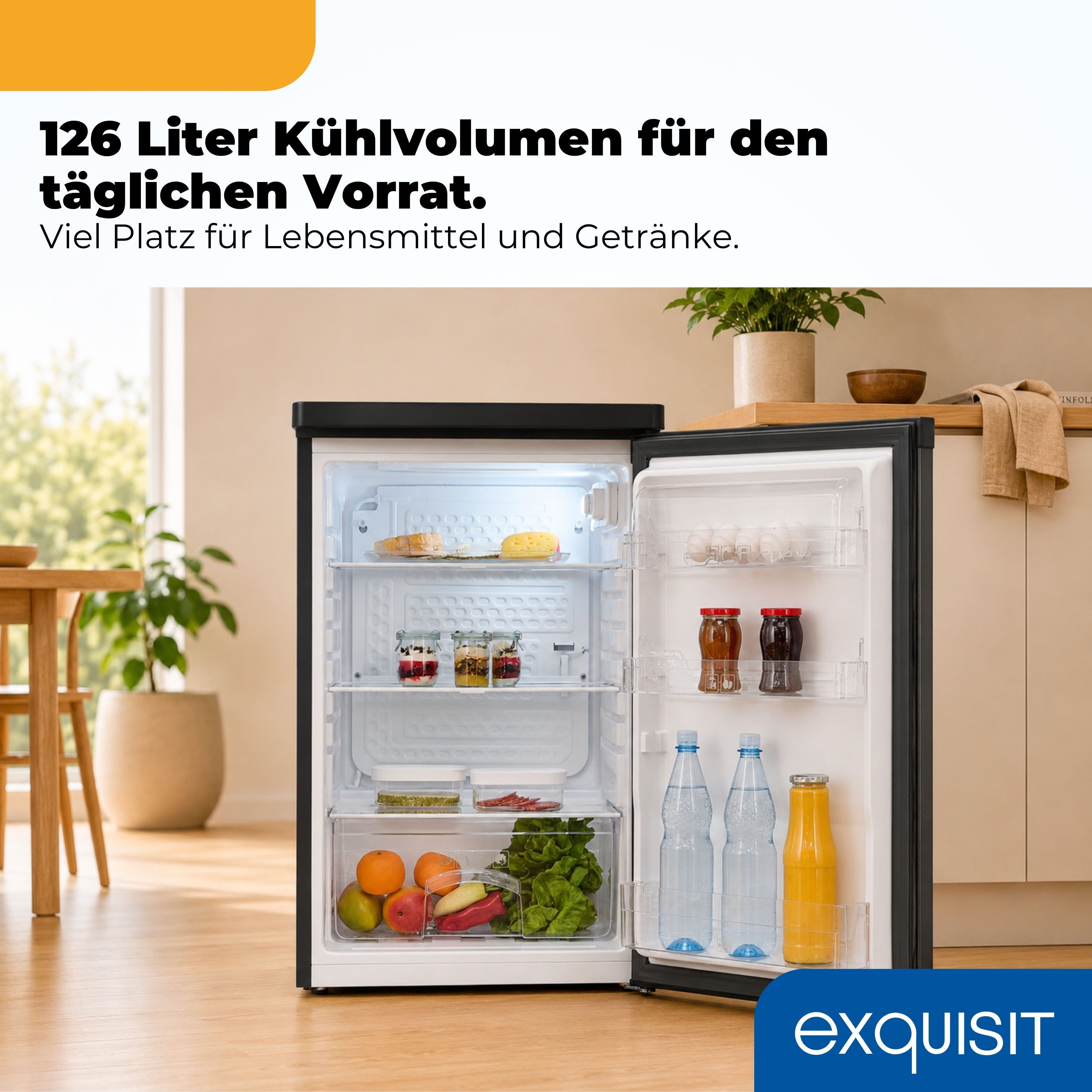 exquisit Kühlschrank KS16-V-040C inoxlook-az, 85 cm hoch, 55 cm breit, Helles LED-Licht für optimale Innenraumbeleuchtung – Bild 5 von 5