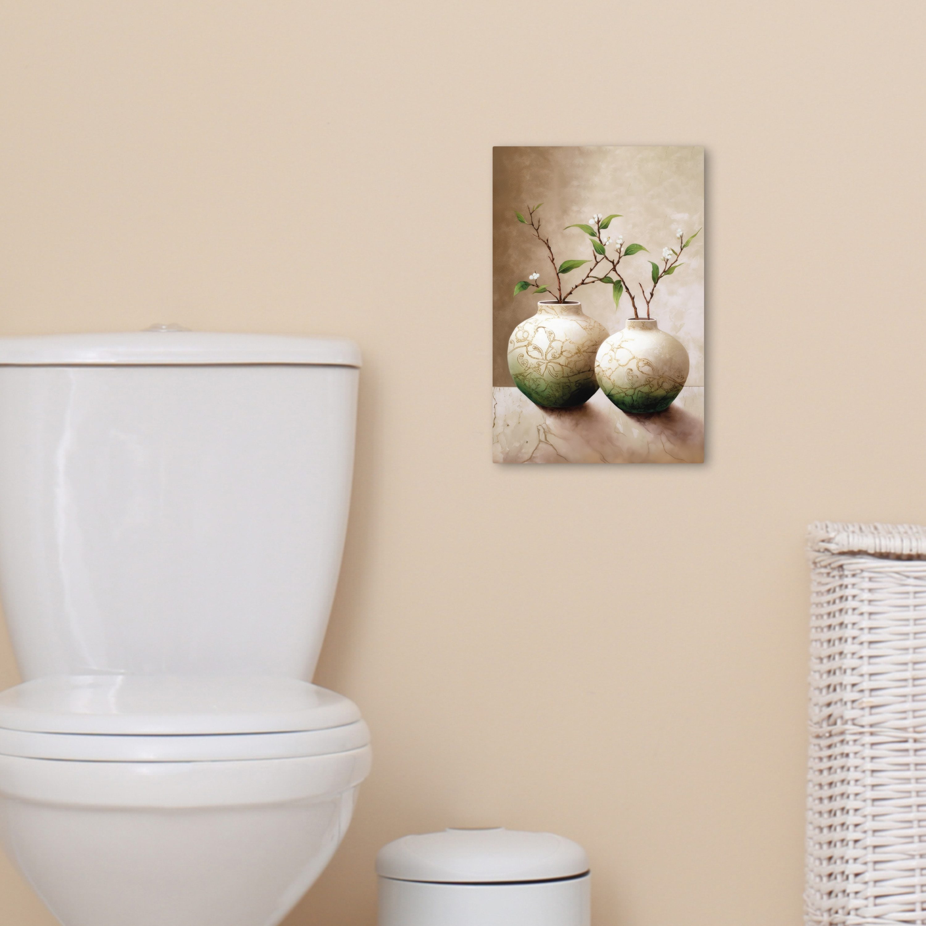 OneMillionCanvasses® Leinwandbild Blumen - Vase - Weiß - Botanisch - Beige, Fotodruck (1 St), Badezimmer Deko, Bilder WC, Toilette Wanddeko 20x30 cm – Bild 5 von 5