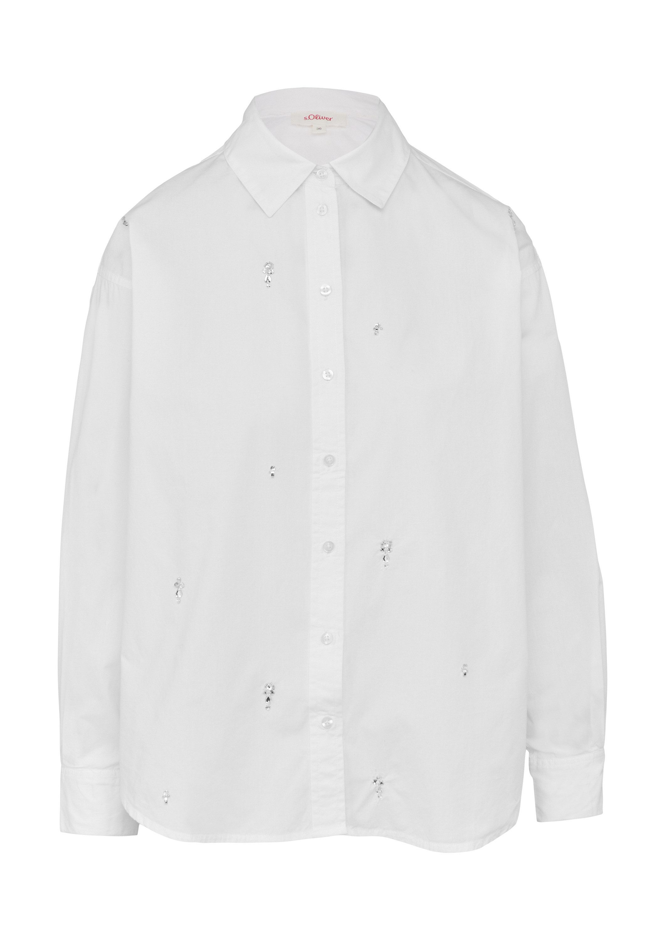 s.Oliver Langarmbluse Bluse Baumwollbluse mit Schmucksteinen