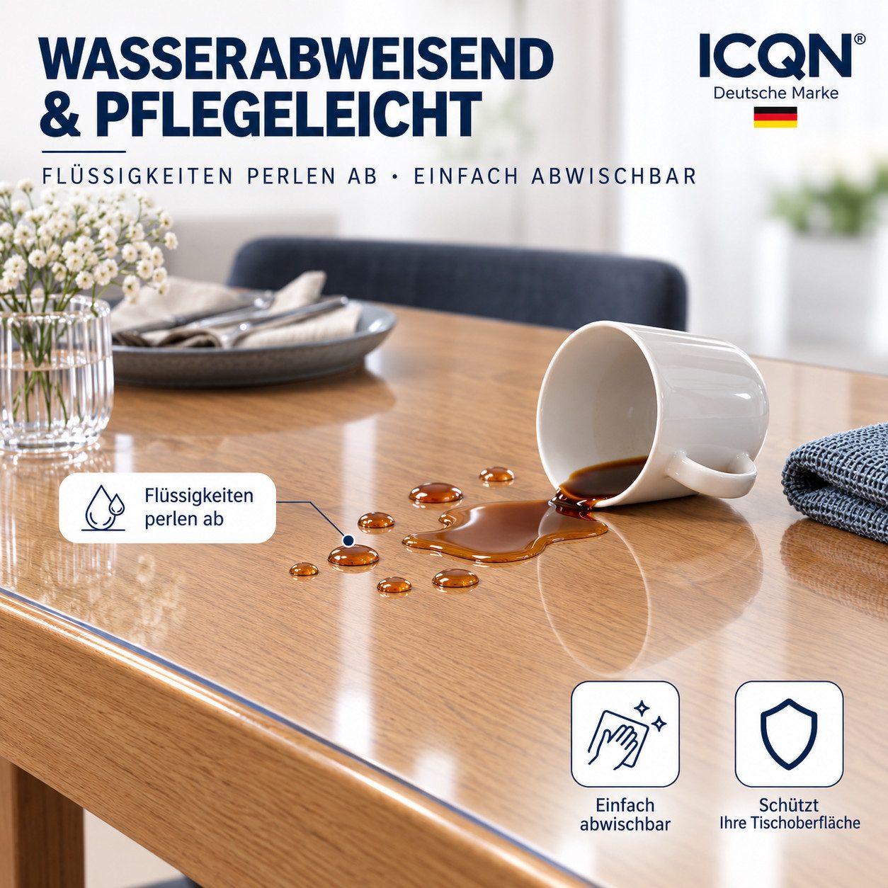ICQN Tischdecke Transparente PVC Tischschutzfolie 2 mm, kratzfest & hitzebeständig – Bild 4 von 5