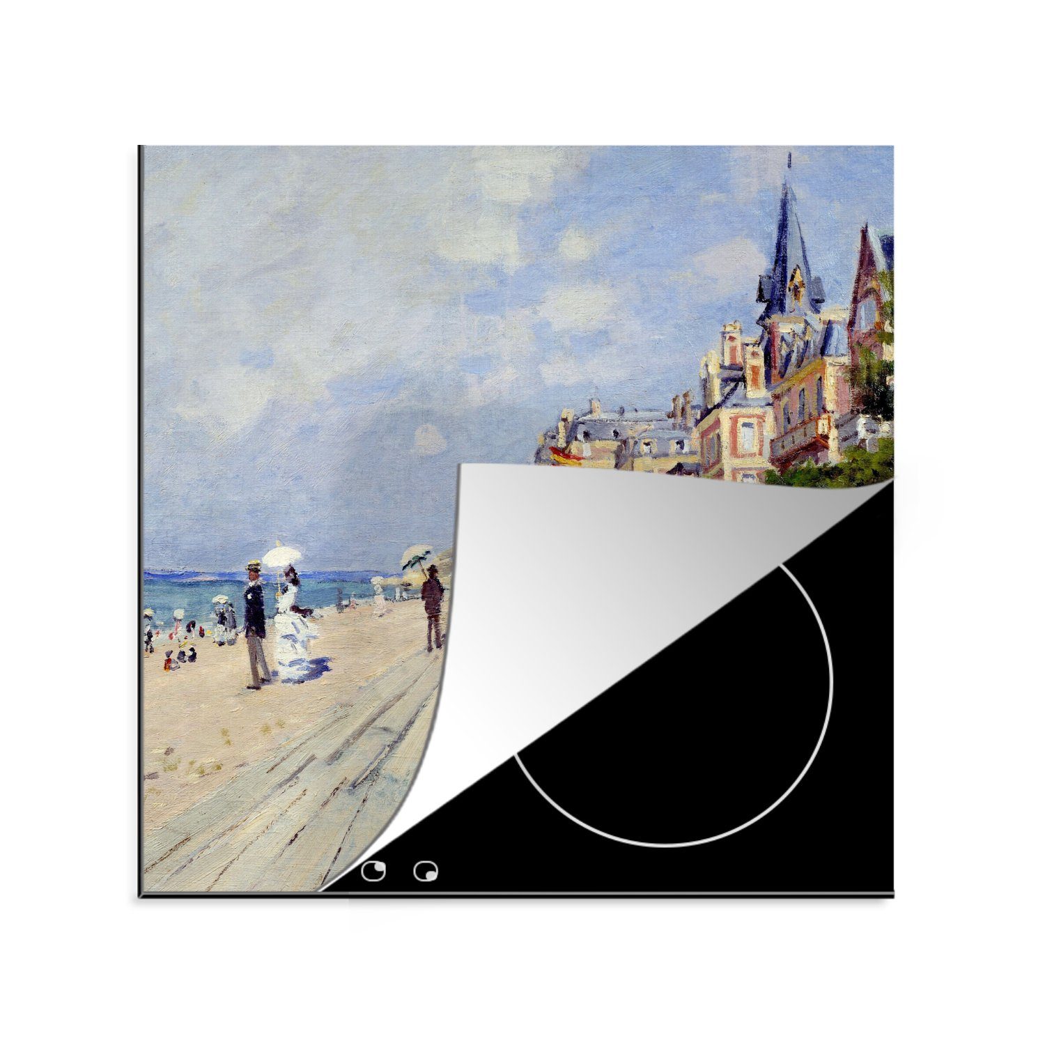 MuchoWow Herdblende-/Abdeckplatte Die Strandpromenade von Trouville - Gemälde von Claude Monet, Vinyl, (1 tlg), 78x78 cm, Ceranfeldabdeckung, Arbeitsplatte für küche | Herdabdeckplatten