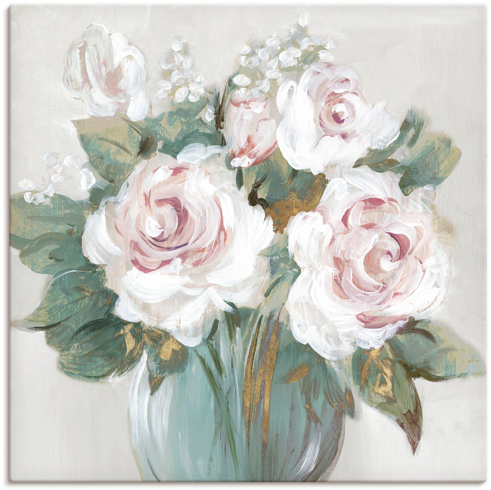 Artland Leinwandbild Goldener Blumenstrauß, Blumenbilder (1 St), auf Holzrahmen gespannt