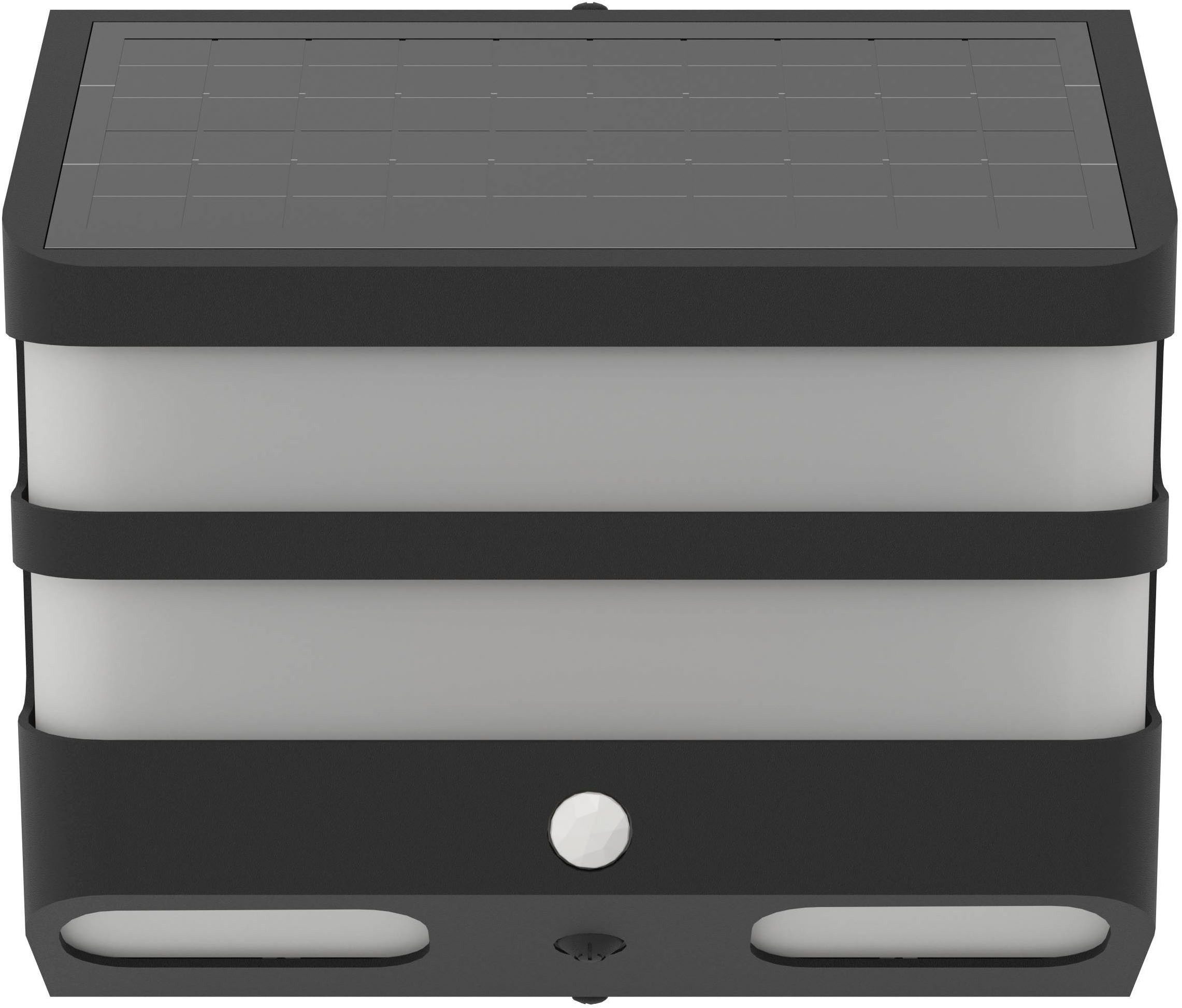 EGLO LED Solarleuchte Stiappa Solarlampe, Wandlampe außen, Außenlampe aus Kunststoff, IP44, Bewegungsmelder, LED fest integriert, Neutralweiß, Solarleuchte - L12 x H20 x AL8 cm - schwarz - 6,5W inkl.