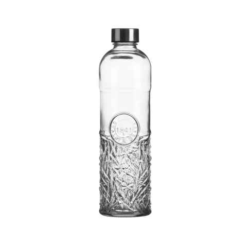 WestCraft Trinkflasche Oriental 1 Liter Schliff Glas Flasche Wasserflasche Glasflasche, weicher Silikon-Ring (im Edelstahl Deckel), kratzfest, Qualitätsglas