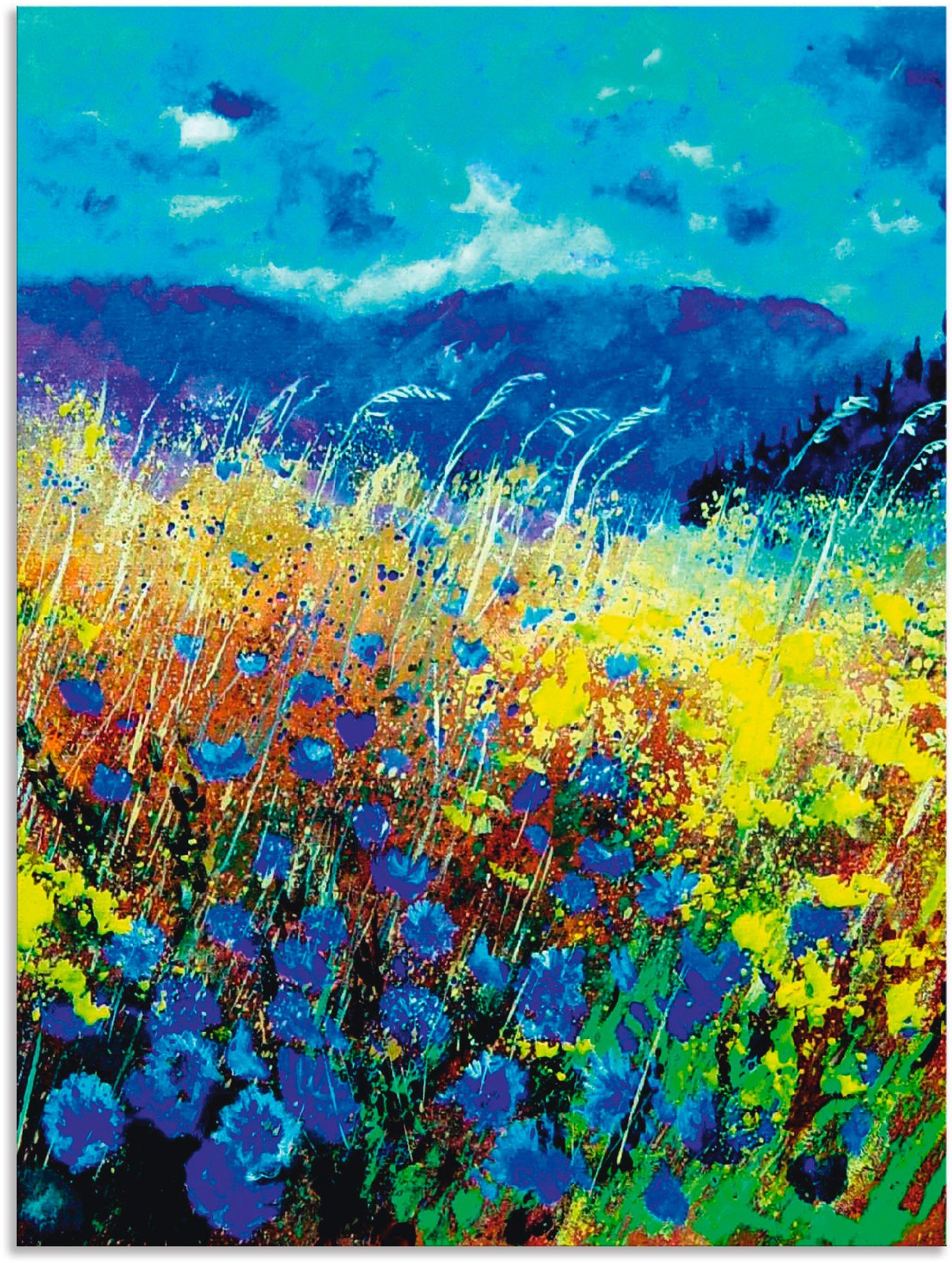 preisbewertung Artland Wandbild Blaue Alubild, wilde Poster Wandaufkleber (1 oder Blumenwiese als Leinwandbild, in St), Größen Blumen, versch