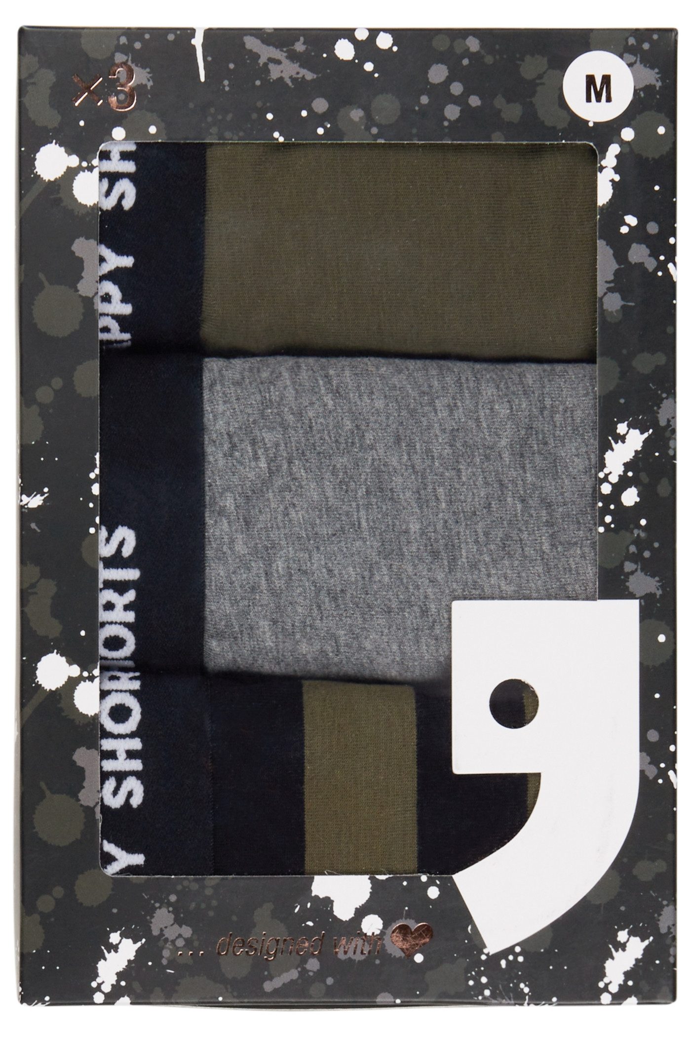 HAPPY SHORTS Trunk 3er Pack Happy Shorts Boxershorts Pants Boxer Streifen Olive Night (1-St)
