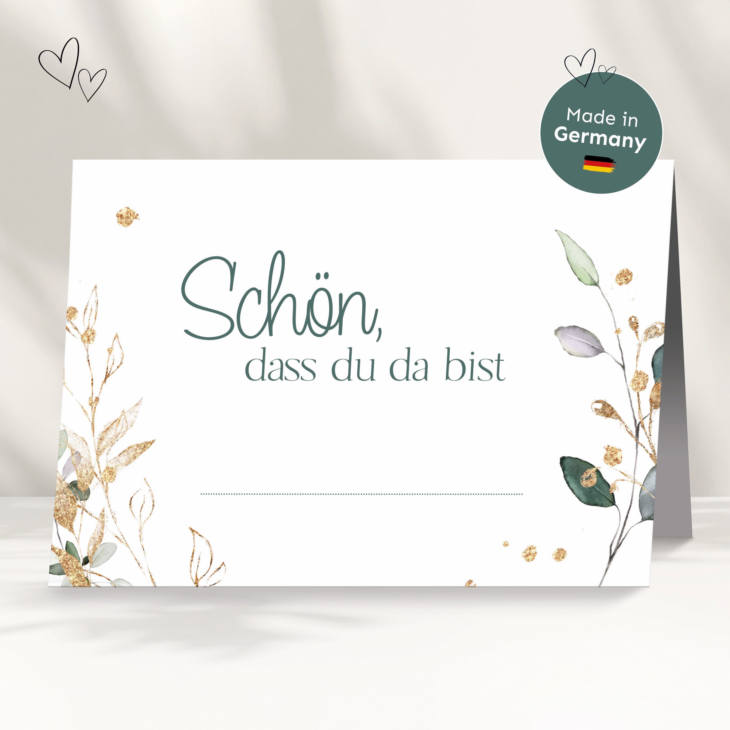 white & ivory Papierdekoration Platzkarte floral "schön, dass du da bist", 50 Stück, Tischkarten
