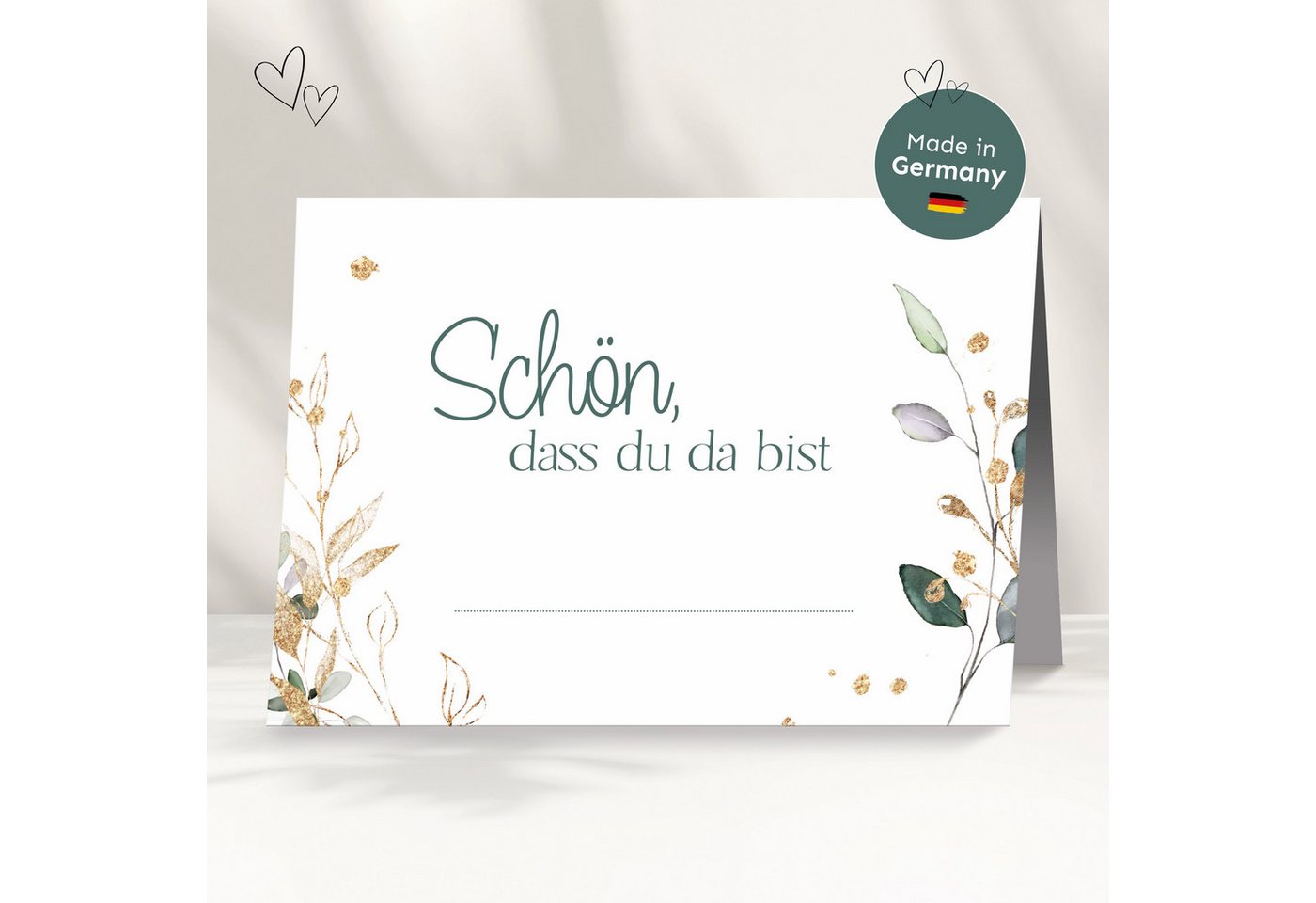 white & ivory Papierdekoration Platzkarte floral "schön, dass du da bist", 50 Stück, Tischkarten