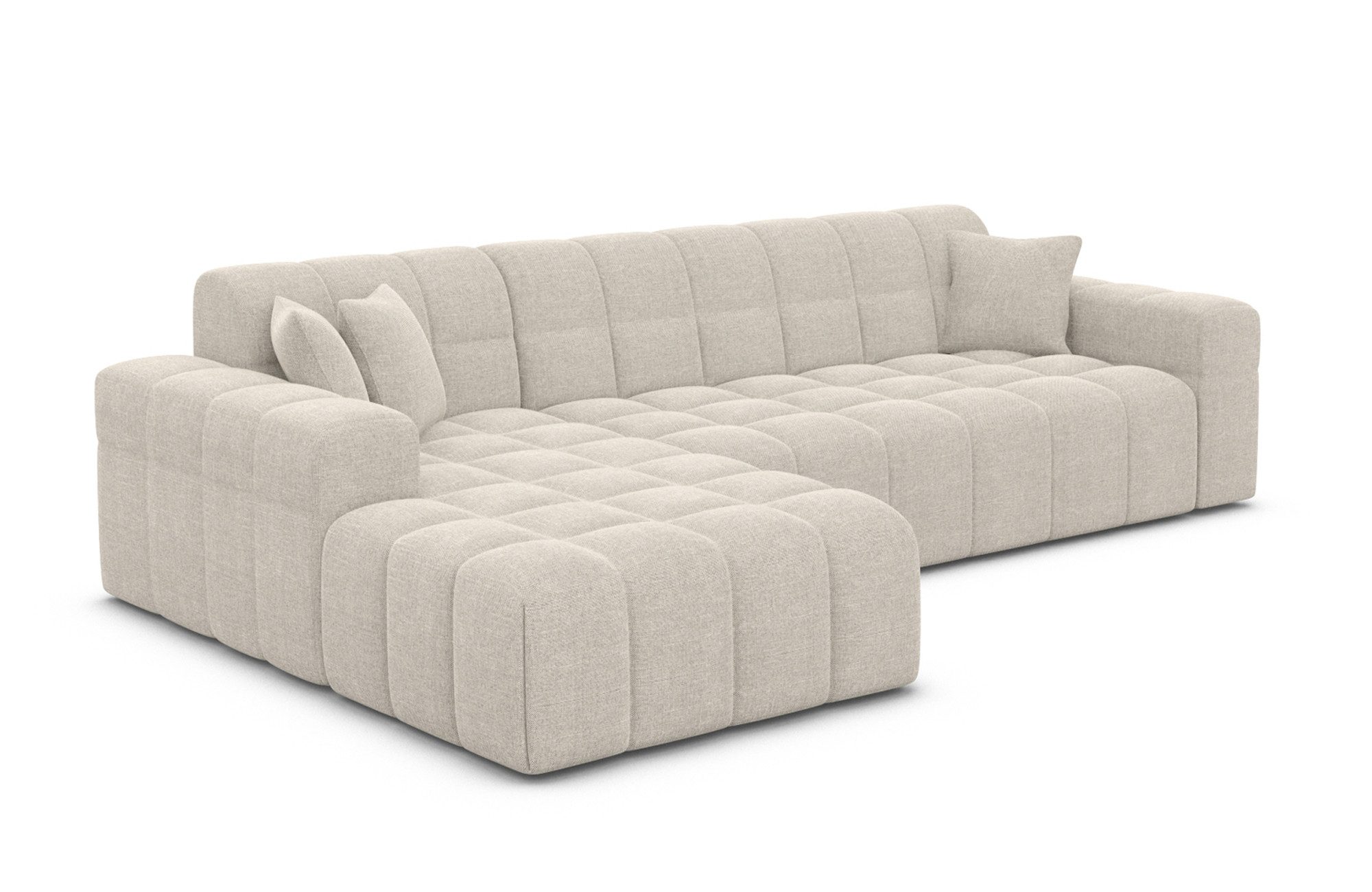 Sofa Dreams Ecksofa Ibiza L Form kurz Stoff, Ottomane - Ausrichtung wählbar 4-Sitzer Samtstoff Webstoff Couch