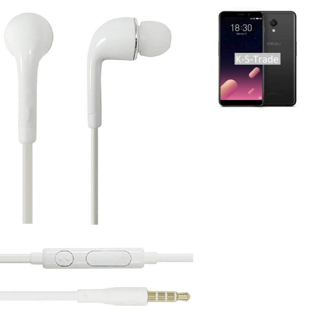 K-S-Trade für Meizu M6S In-Ear-Kopfhörer (Kopfhörer Headset mit Mikrofon u Lautstärkeregler weiß 3,5mm)