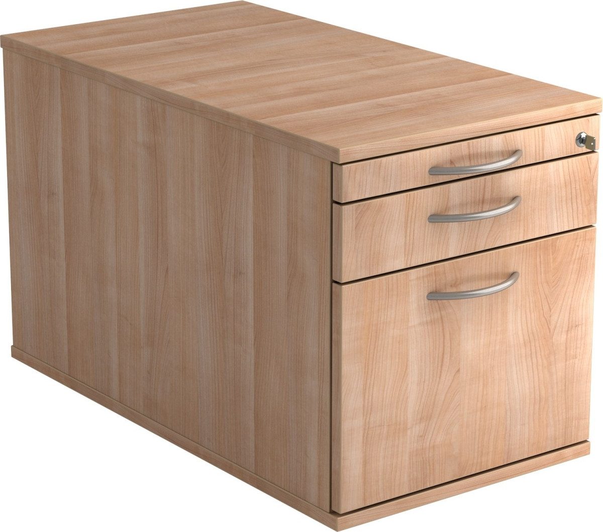 Container Rollcontainer 80cm 1 Schub 1 Hängeregistratur Schloss Bogengriff Nussb