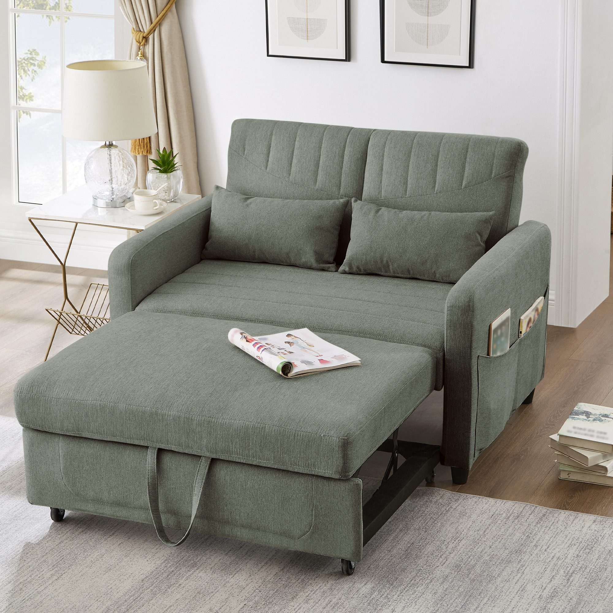OKWISH Schlafsofa Zweisitzer-Klappsofa, Polstersofa, Doppelschlafsofa 1 Teile, ausziehbares Design, dreistufig verstellbare Rückenlehne