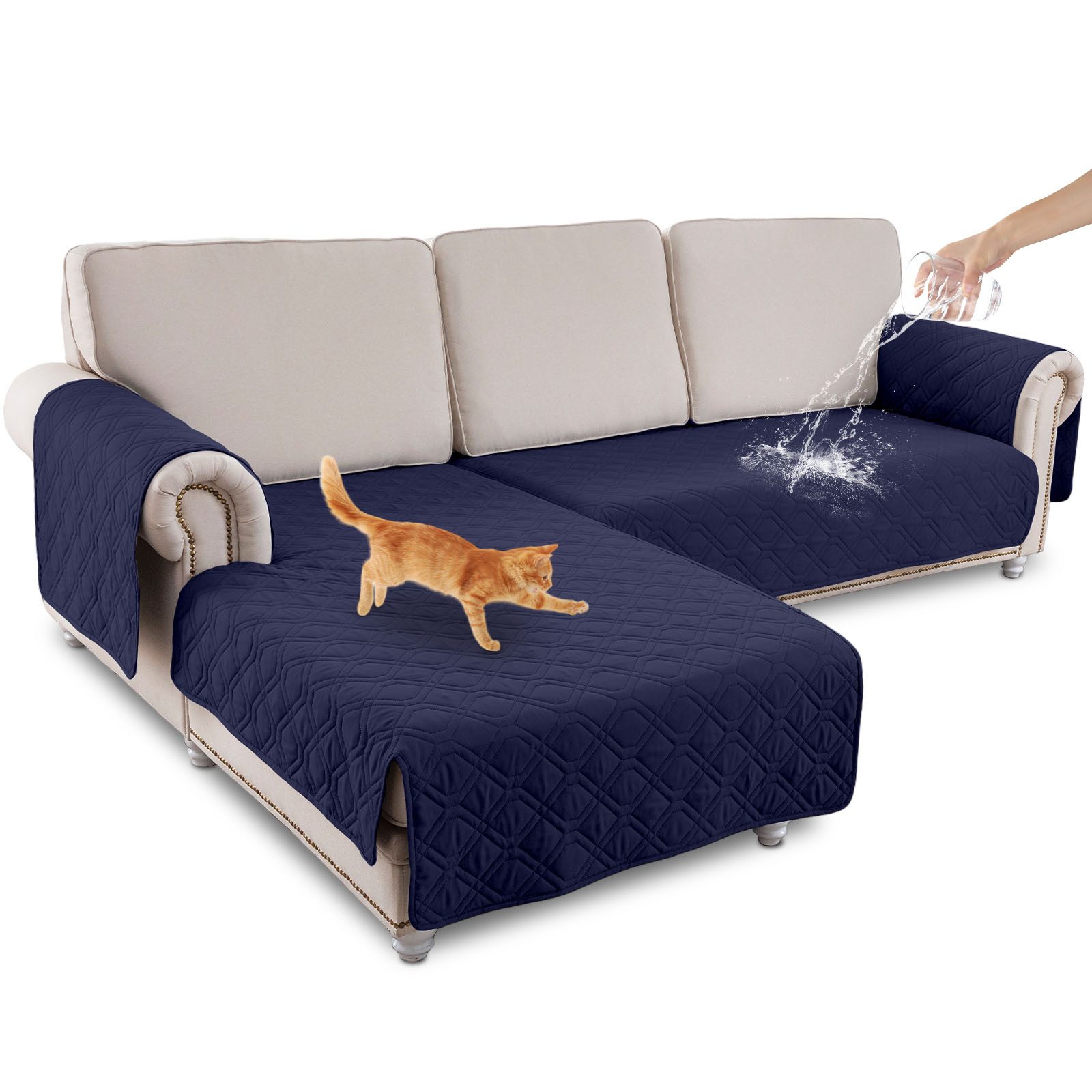Jibenhome Sofabezug 2 Stück L-Form 100% Wasserdichte Sofaschoner, Rutschfes Sofabezug, Reversible Gesteppte Sofaüberwurf für Pet, Haustier, Kinder, Hunde