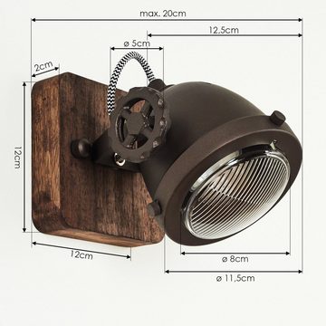 hofstein Wandleuchte »Biati« Zimmerlampe aus Metall und Holz in Braun mit Glasschirm, ohne Leuchtmittel, Spot ist dreh-/schwenkbar, 1xGU10 max. 50 Watt