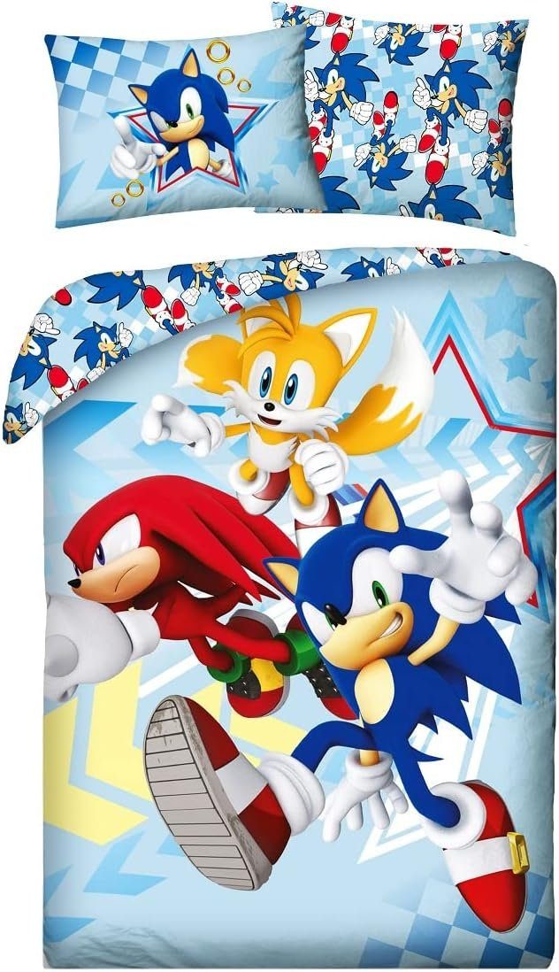 Bettwäsche SONIC THE HEDGEHOG Tails KnucklesWende Bettwäsche Set Kopfkissen Bettd, Sonic The Hedgehog, Renforcé, 2 teilig, 100% Baumwolle