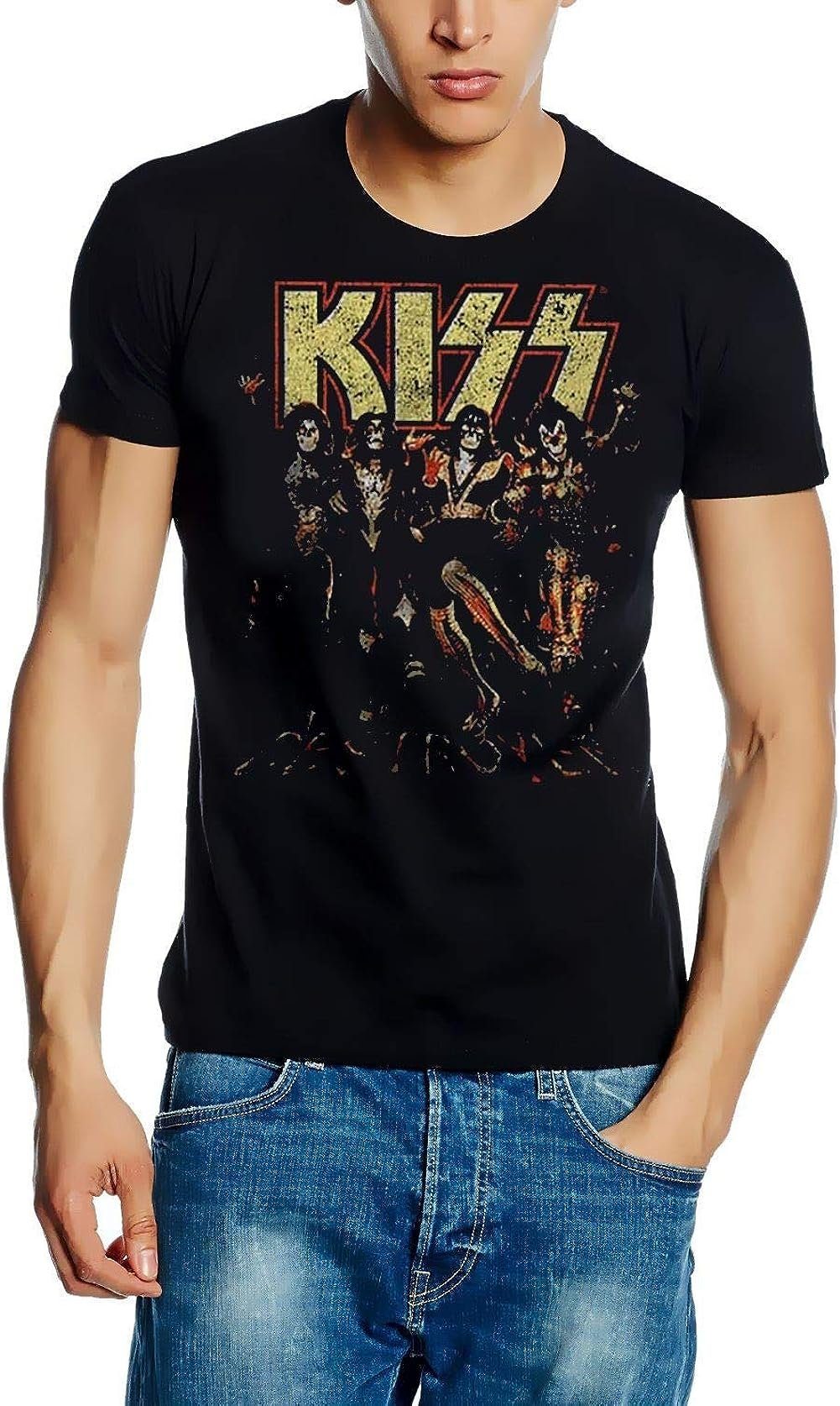 coole-fun-t-shirts KISS L XL M S Skull-Line T-Shirt T-Shirt Print-Shirt Herren Bandshirt Schwarz KISS Tournee XXL