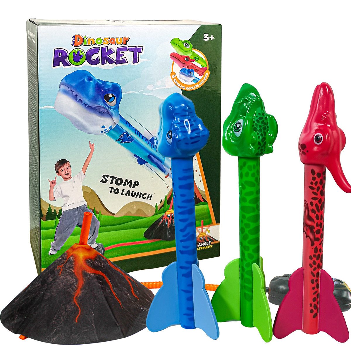 Novzep Spielzeug-Flugrakete Dinosaurier-Raketenwerfer für Kinder, Dinosaurier-Spielzeug für Kinder, von 3–8 Jahren, Stampfstart bis zu 30 m, Geschenk für Jungen, Mädchen