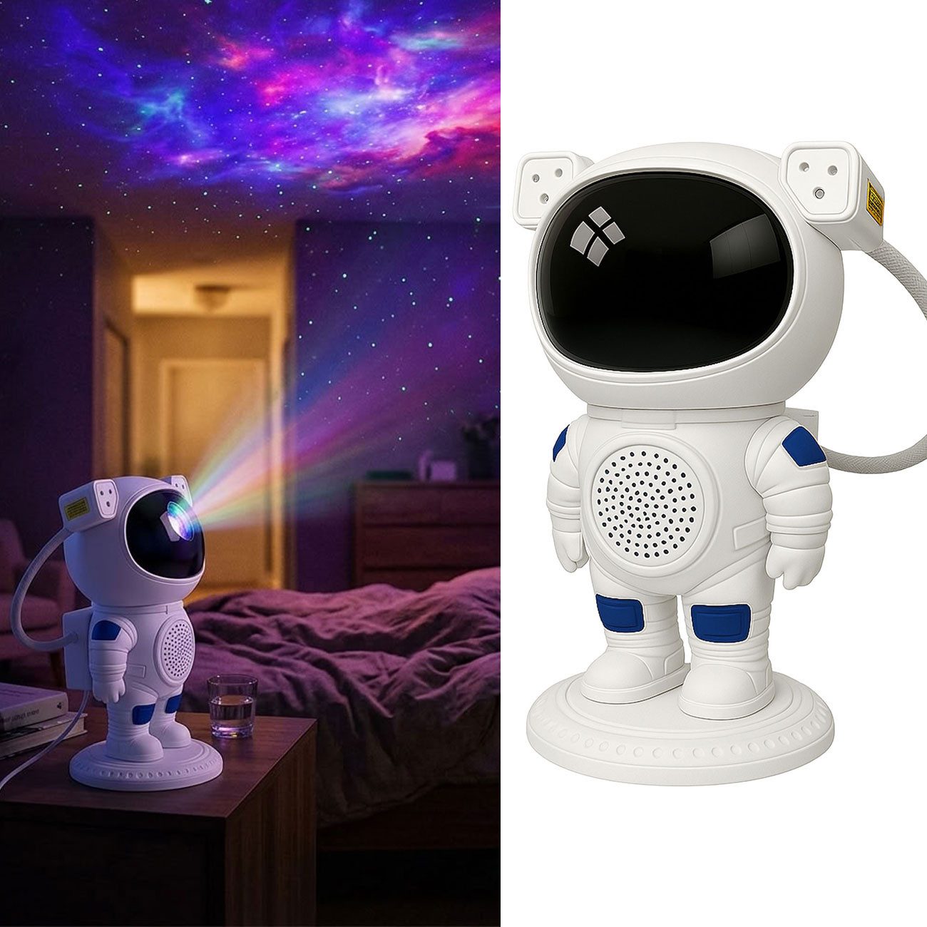 TrendGeek Projektionslampe Astronaut Sternenhimmel Projektor Bluetooth-Speaker 14 Effekten Timer, LED, 14 Farbeffekte, Laserklasse 1, 532 nm, Reichweite bis zu 15–20 m²