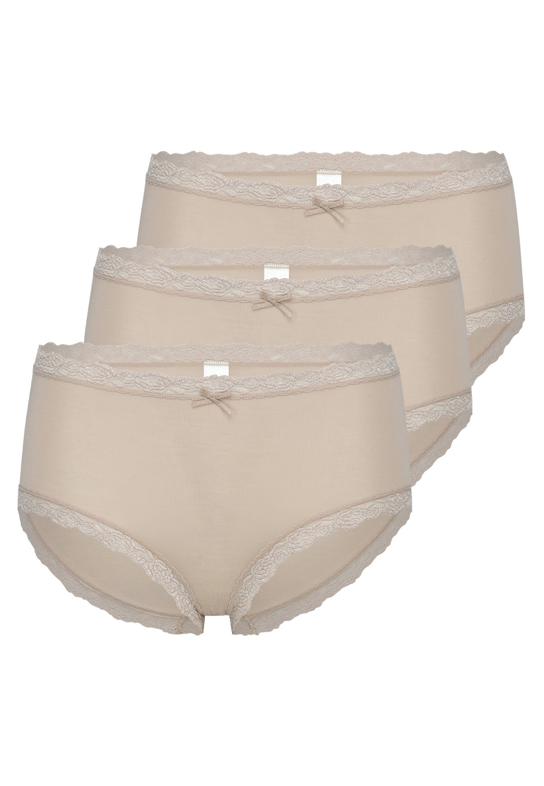 3-St) - Cosy Nina Spitze Beige C. Modal-Mix, Weicher Taillen Braun Taillenslip 3er (Spar-Set, Pack Slip Von Dekorative Bund am