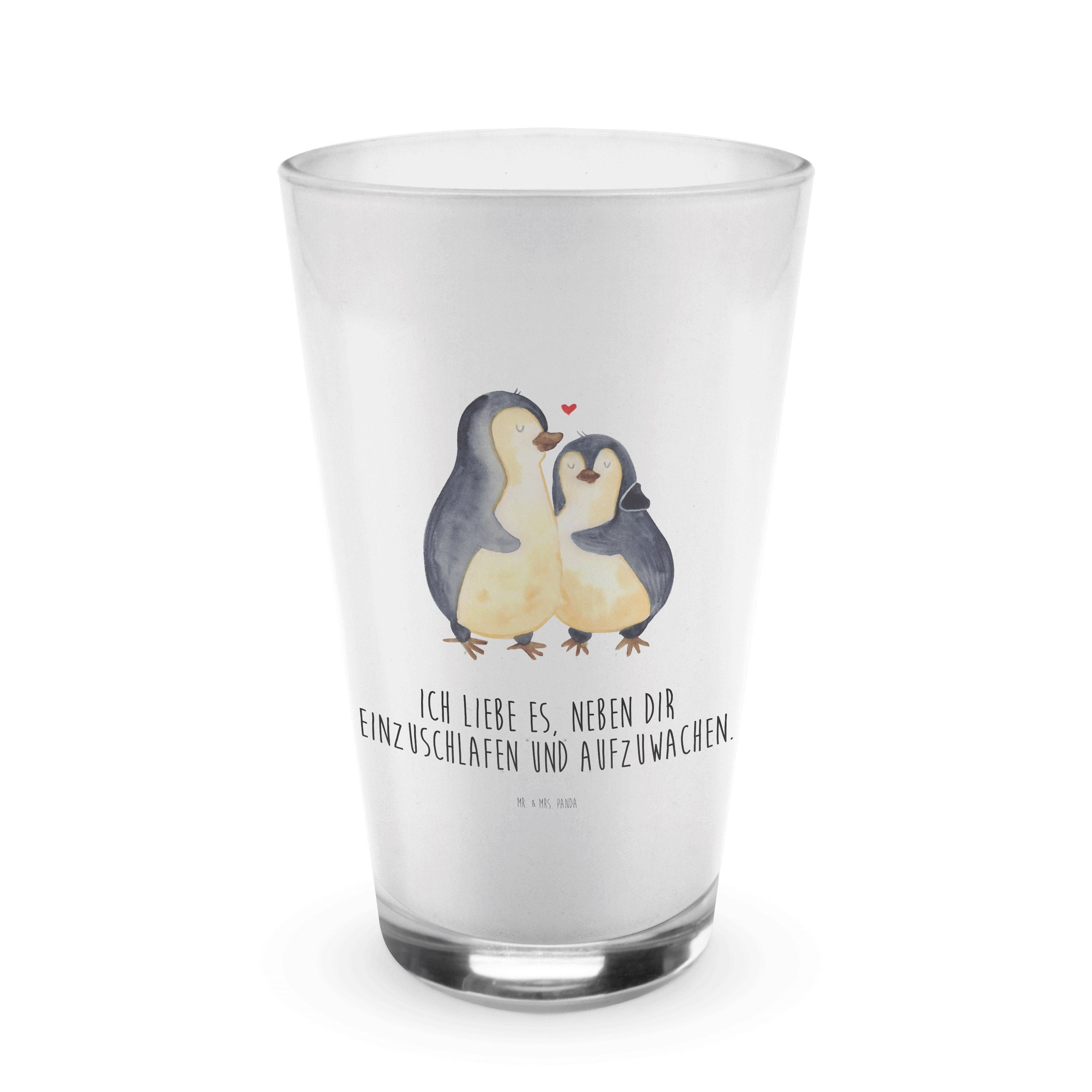 Mr. & Mrs. Panda Glas Pinguine Einschlafen - Transparent - Geschenk, Heiraten, Liebe, Cappu, Premium Glas