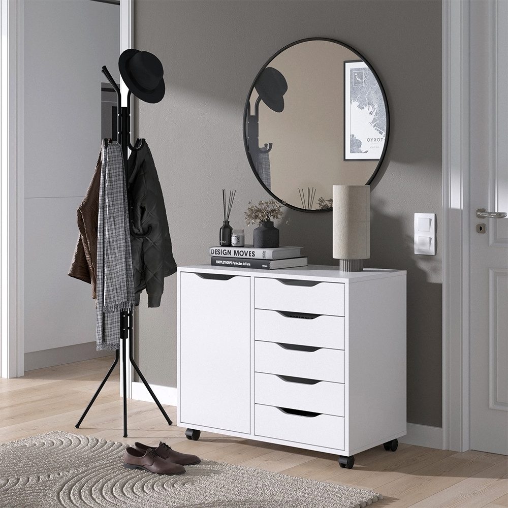 Vicco Kommode Otwin, Weiß, 78 x 61.5 cm mit 5 Schubladen und 1 Tür