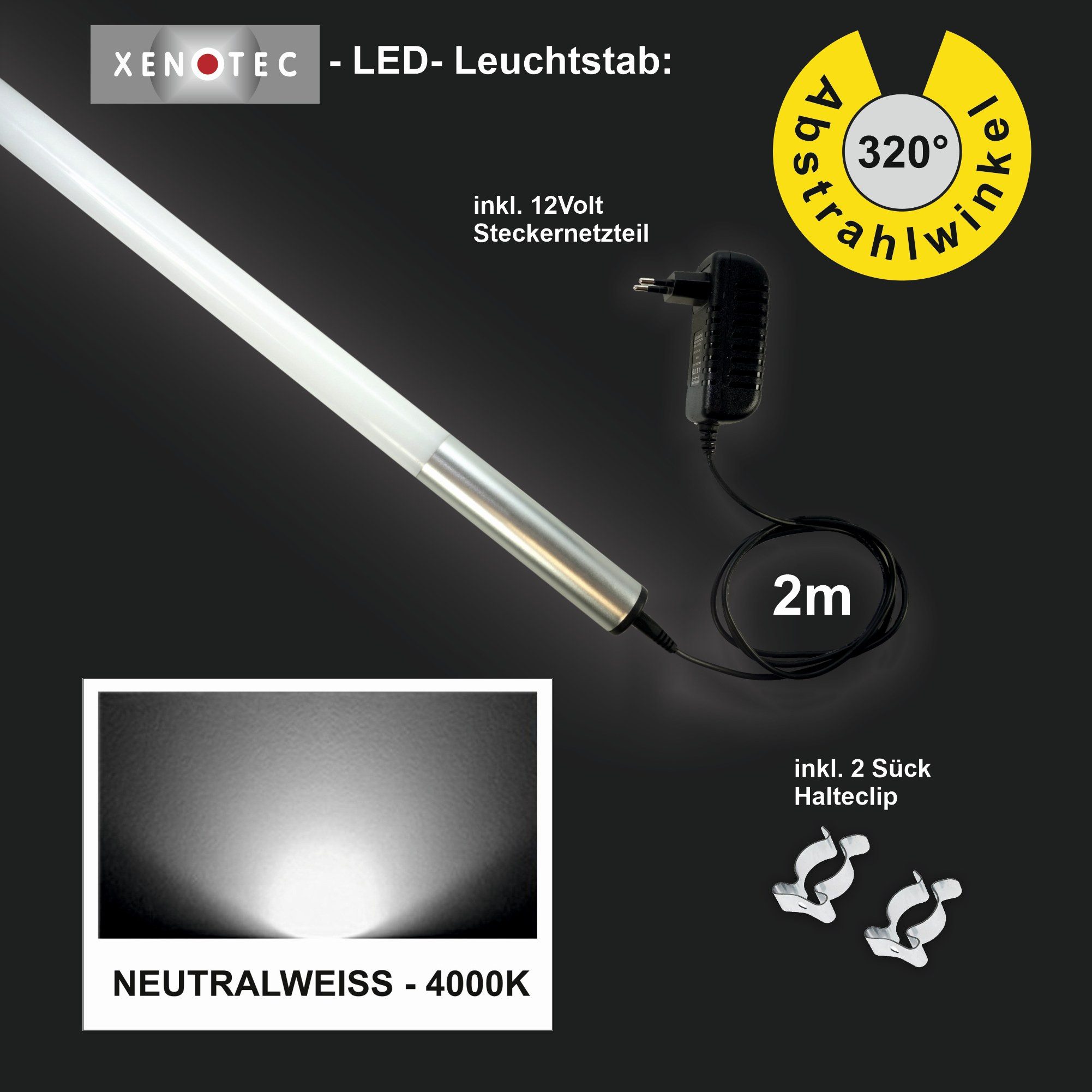 Xenotec LED Dekolicht Xenotec Premium Leuchtstab Led – RGB oder Weiß – Helles Licht – 12V, LED Leuchtstab ohne Fernbedienung, LED fest integriert, RGB oder kaltweiß oder neutralweiß oder warmweiß je nach Auswahl, LED Leuchtstab vielseitig einsetzbar