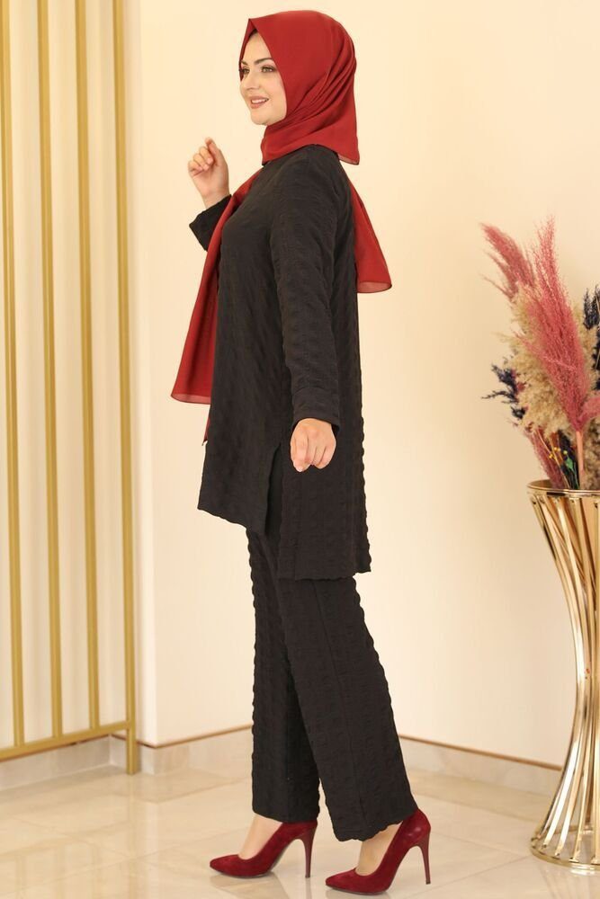 fashionshowcase Hosenanzug Sommerlicher Damen Longtunika-Anzug - Modischer Hijab Zweiteiler