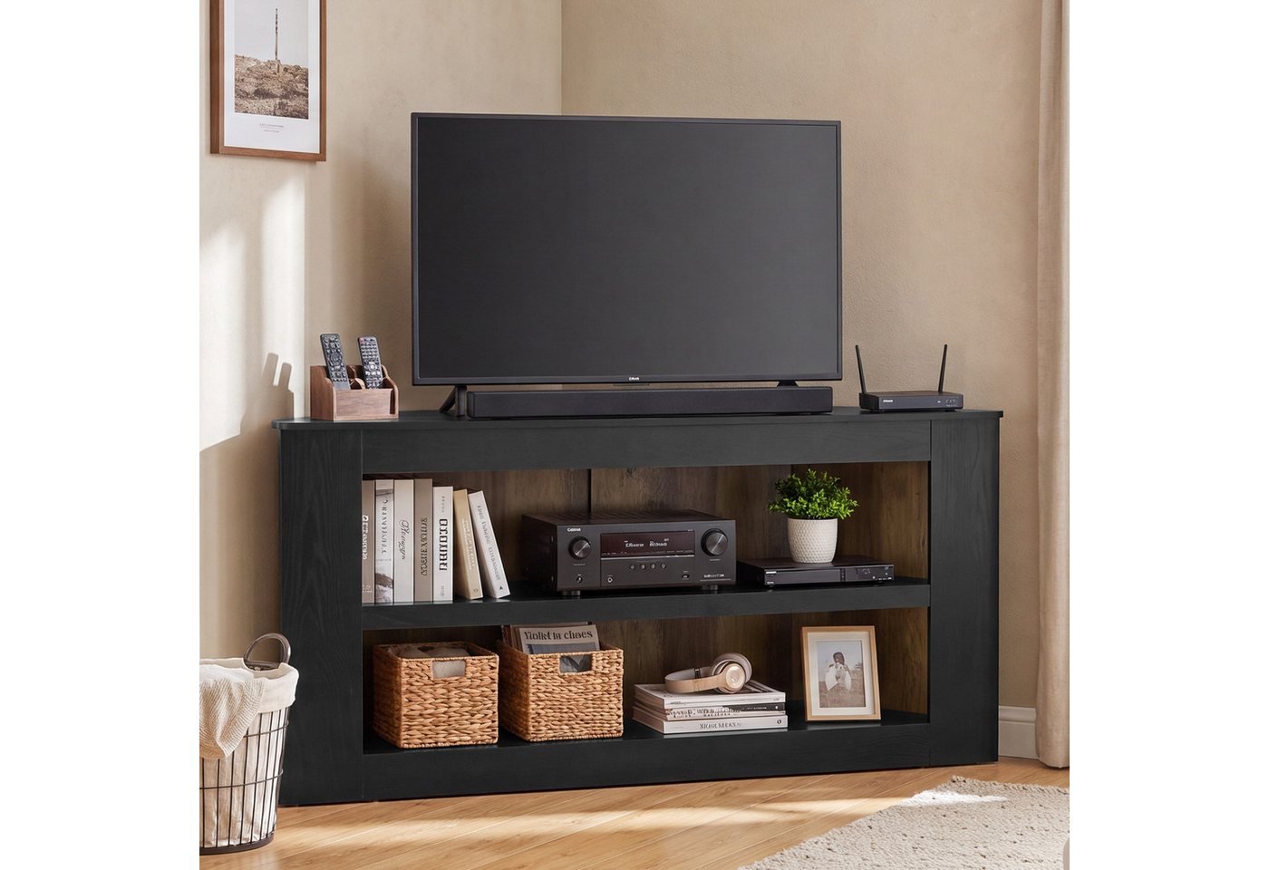 Tribesigns TV-Schrank Eck-TV-Board 150 cm für 65-Zoll Fernseher, mit 2-stufigem Stauraum