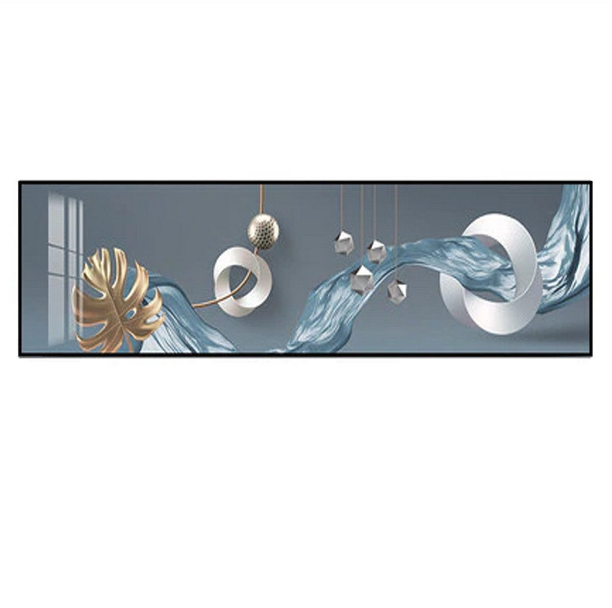 TPFLiving Kunstdruck (OHNE RAHMEN) Poster - Leinwand - Wandbild, Abstrakte Linien und Formen - (24 Motive in 6 Größen zur Auswahl), Farben: Weis, Blau, Grau, Gold, Silber - Größe: 30x120cm