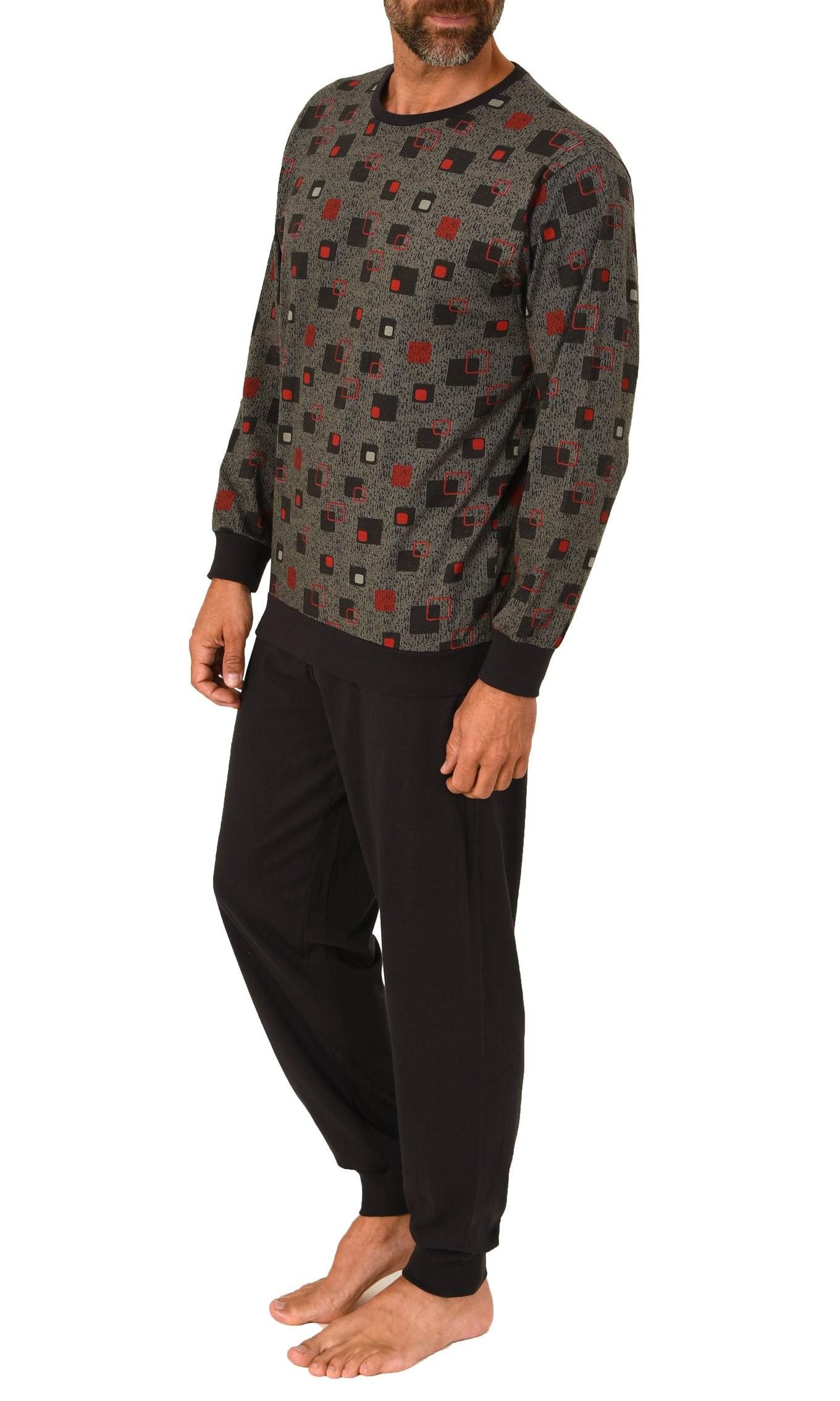 Normann Pyjama Normann Herren langarm Schlafanzug mit Bündchen in Allover Print
