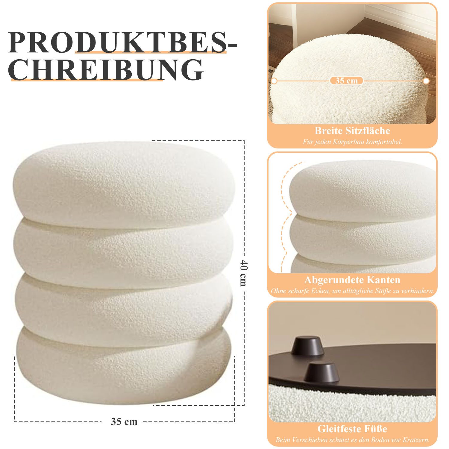 SURFOU Sitzhocker Fußhocker Strickhocker Stoff Hocker Rund Schminktisch Pol günstig online kaufen