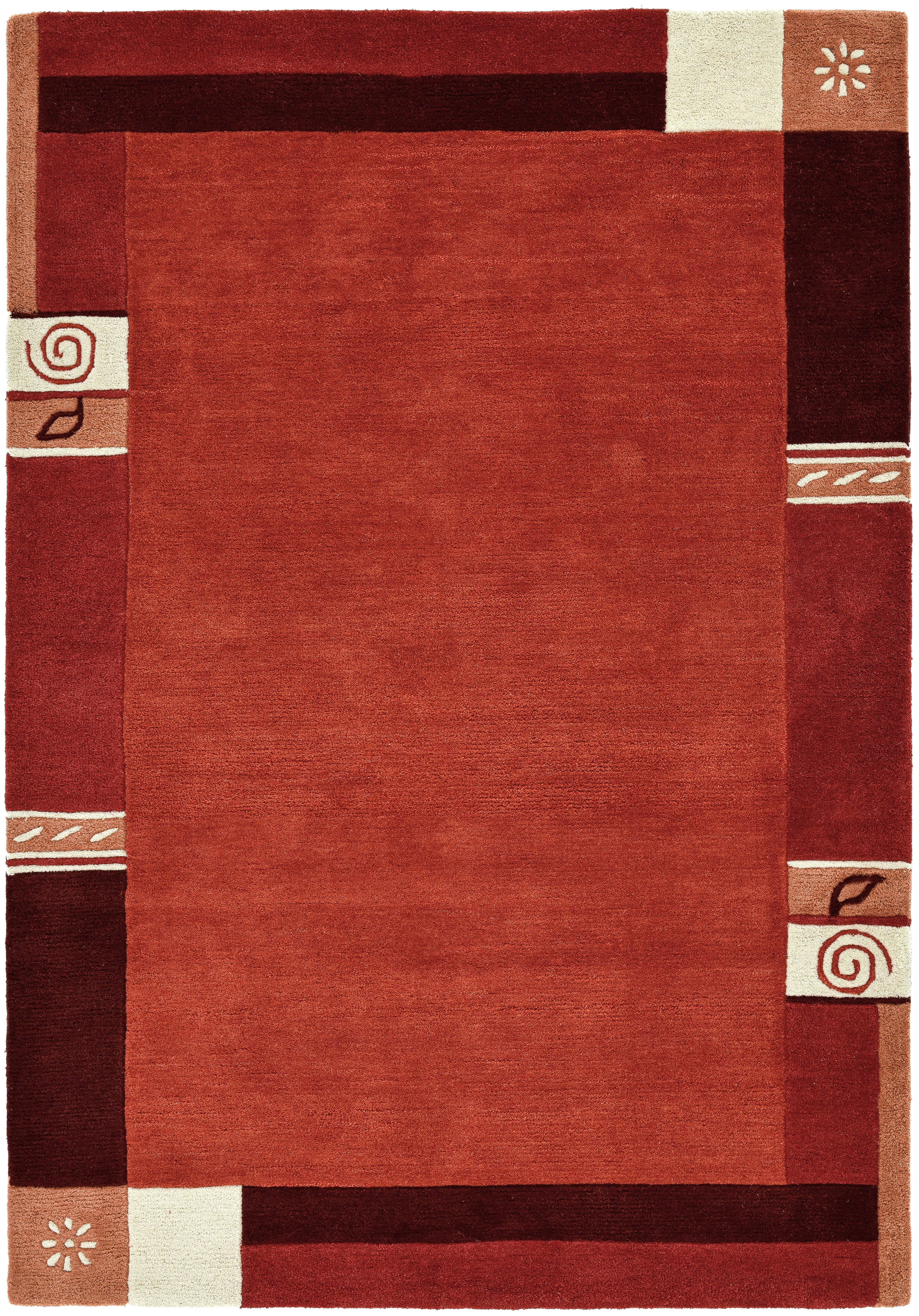 THEKO Wollteppich Tromso, Wolle, Handgefertigt, Bordüre mit Hoch-Tief-Effekt, rechteckig, Höhe: 15 mm, Wohnzimmer, Schlafzimmer, Esszimmer