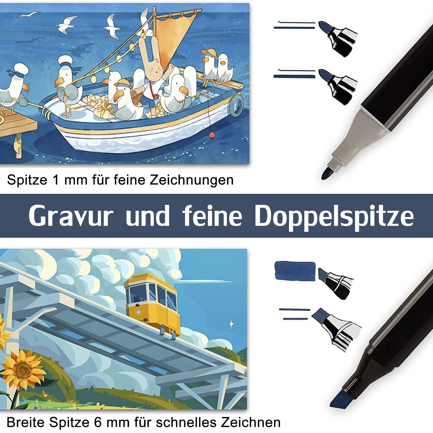 MOPUEA Filzstift 120 Farben Filzstifte Set Dual Pen Twin Marker Stifte Brush Pen, (100 /120 /168 Farben, 120-tlg), Langlebige Farben für kraftvolles Malen