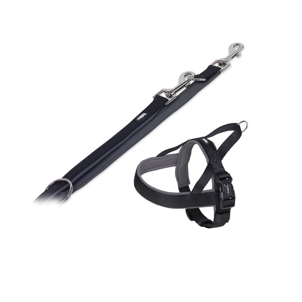 Leine Hundegeschirr und Leine Set "Classic Preno", schwarz/grau, L