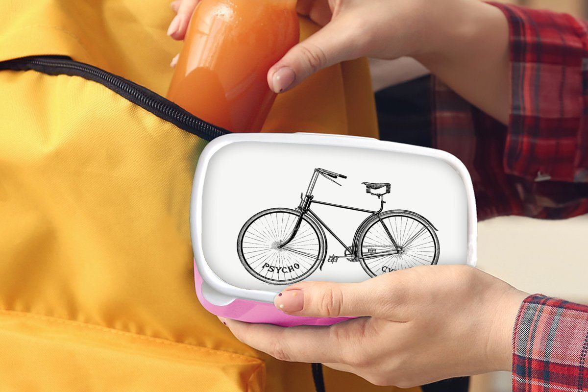 Erwachsene, Fahrrad für Lunchbox Brotbox Mädchen, - rosa Snackbox, Kinder, - Sattel, Brotdose MuchoWow Kunststoff, (2-tlg), Kunststoff Retro