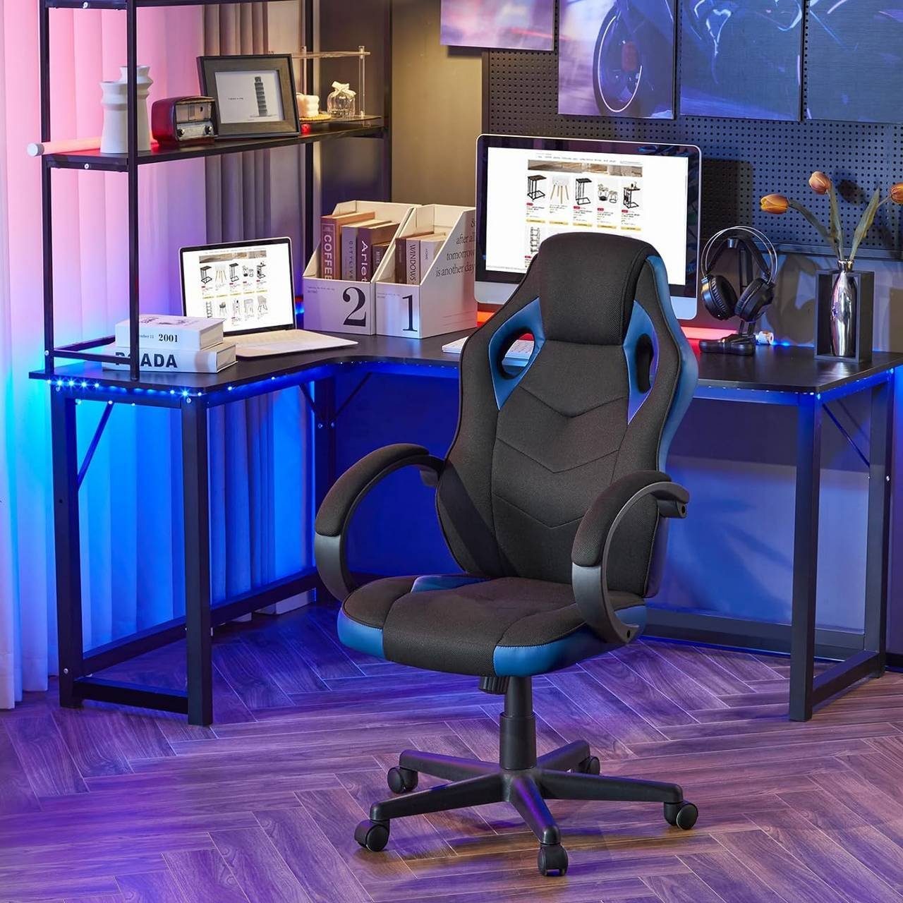 Woltu Blau+Schwarz Bürostuhl, höhenverstellbar St), Gaming-Stuhl (1 ergonomisch drehbar
