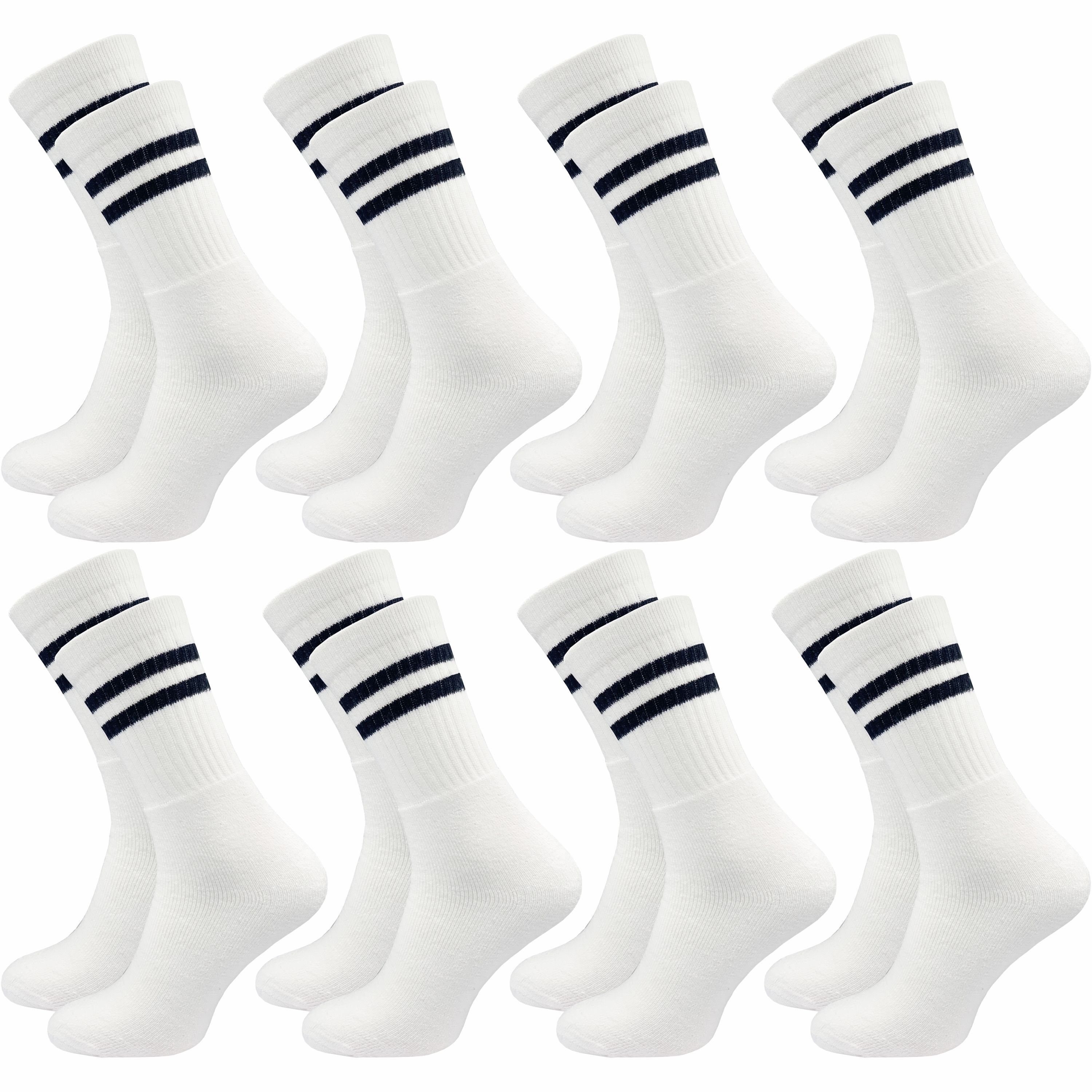 GAWILO Tennissocken für Herren im Retro-Style in weiß & schwarz für Freizeit & Sport (8 Paar) ausgestattet mit Frotteesohle für angenehme Polsterung