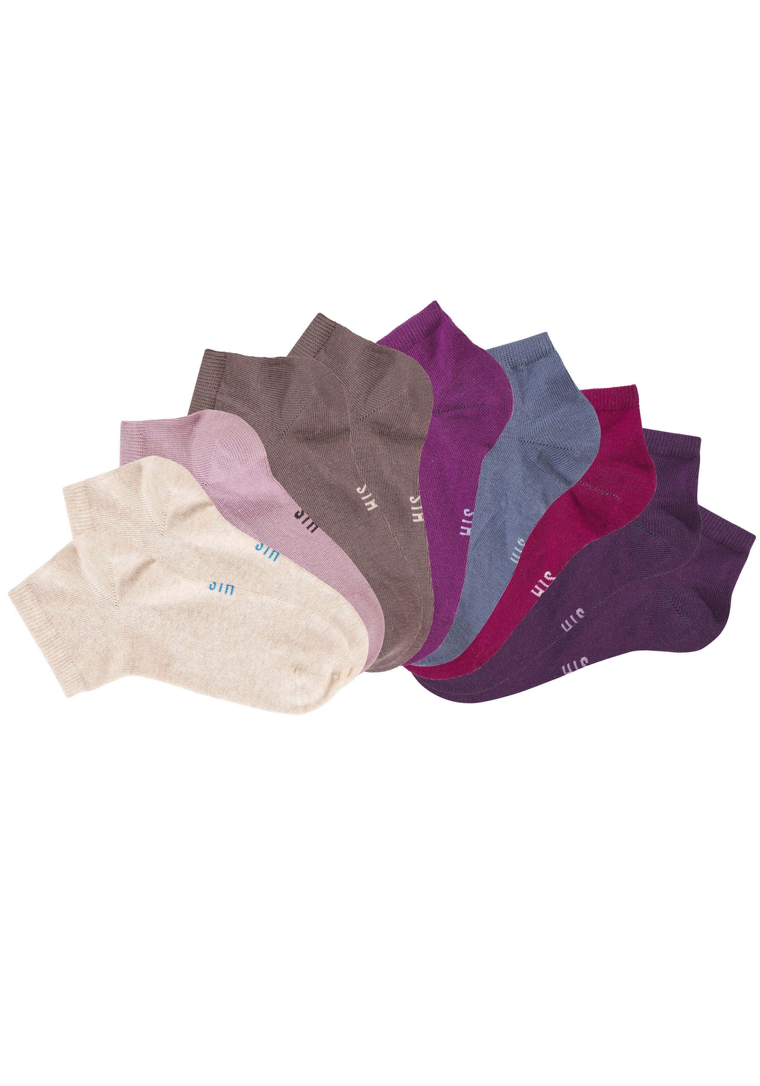 H.I.S Kurzsocken Damen Sport Basic Socken, Laufsocken ohne Frottee (Packung, 10-Paar, Großpackung) mit verstärkter Ferse und Spitze