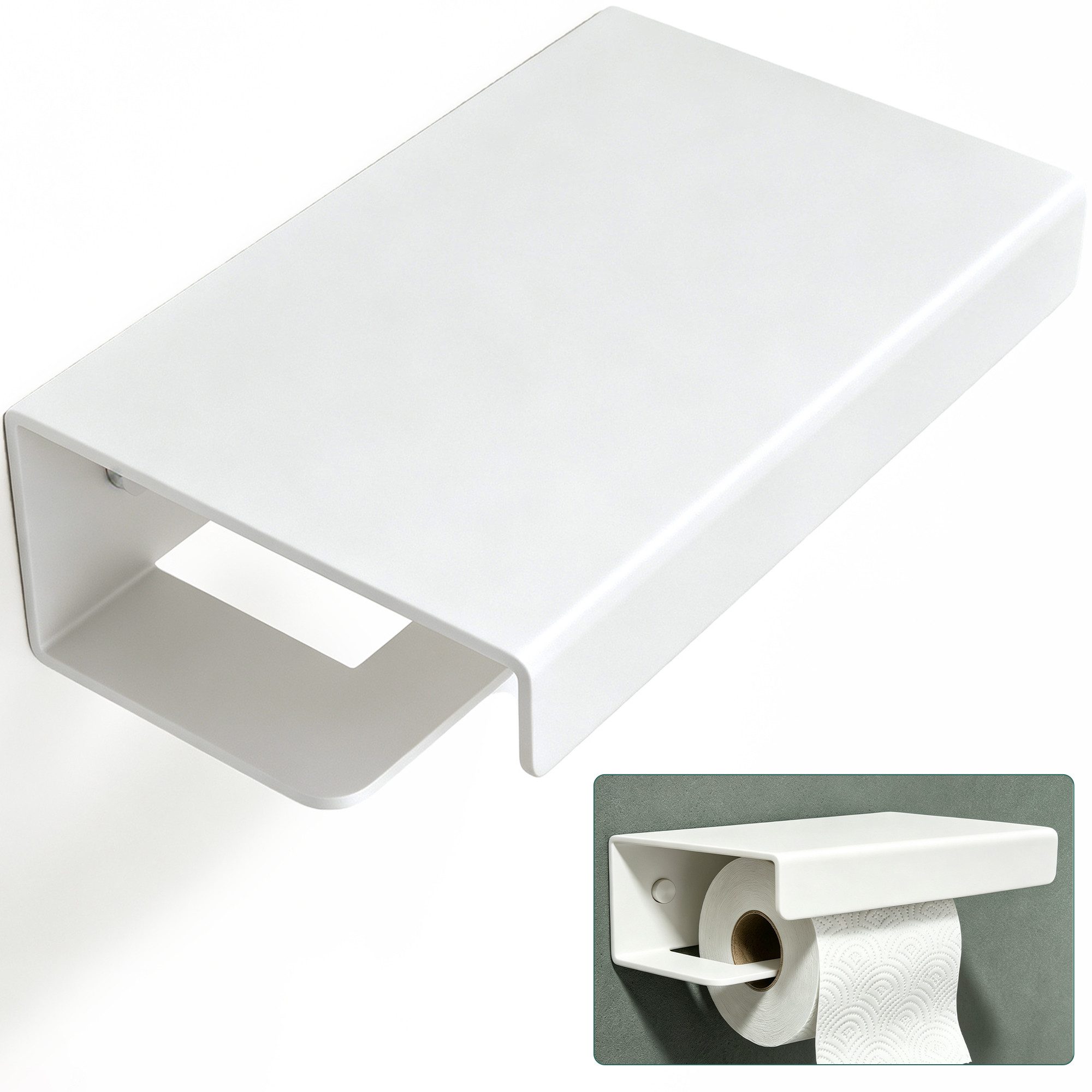 Mai & Mai Toilettenpapierhalter WC-Papierhalter mit Ablage aus Aluminium L-Form Lino-05, Anti-Fingerabdruck Einzigatige L-förmige Materialstruktur