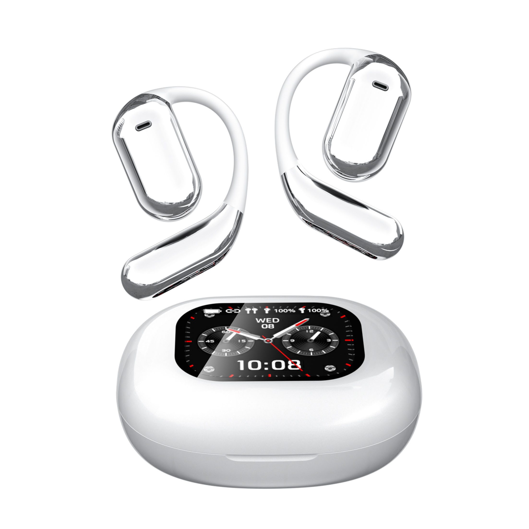 KINSI KI Übersetzer Kopfhörer, 150+ Sprachen, Bluetooth 6.1, Touch Display Open-Ear-Kopfhörer (Anruf-Rauschunterdrückung, bis zu 80 Stunden Akkulaufzeit)