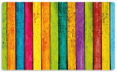 Wallario Frühstücksbrett Buntes Holz - bunte Streifen mit Farbe und Holzstruktur, ESG-Sicherheitsglas, (inkl. rutschfester Gummifüße 4mm, 1-St), 14x23cm