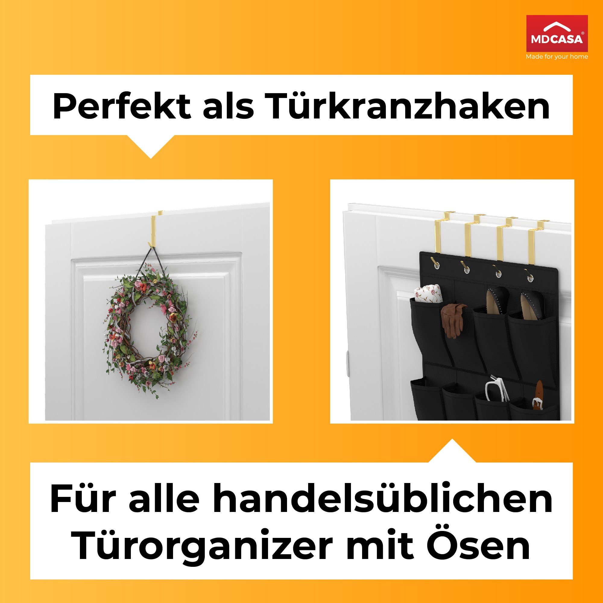 4 speziell Türhaken Innenseite, Innenseite, Tür Türhaken Rückseite MDCASA (Set, für Zimmertüren Innentüren Stück), Rückseite, gold die