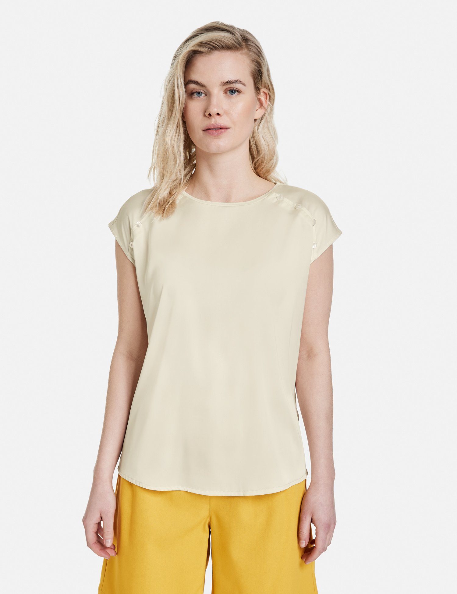 Taifun Kurzarmshirt Shirt mit Light Creme Satin-Front